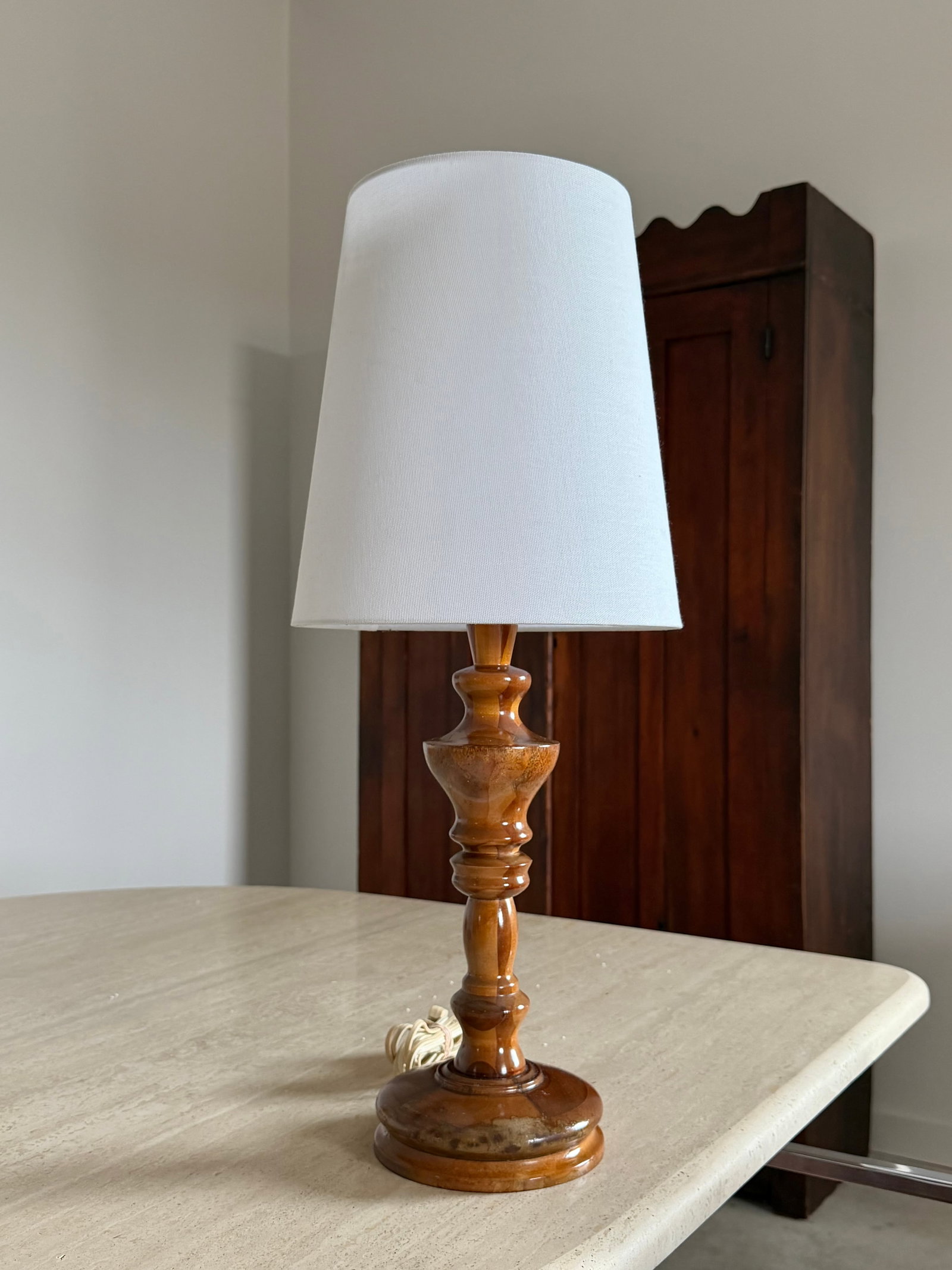 Charming Carved Wood Turned Lamp - 7