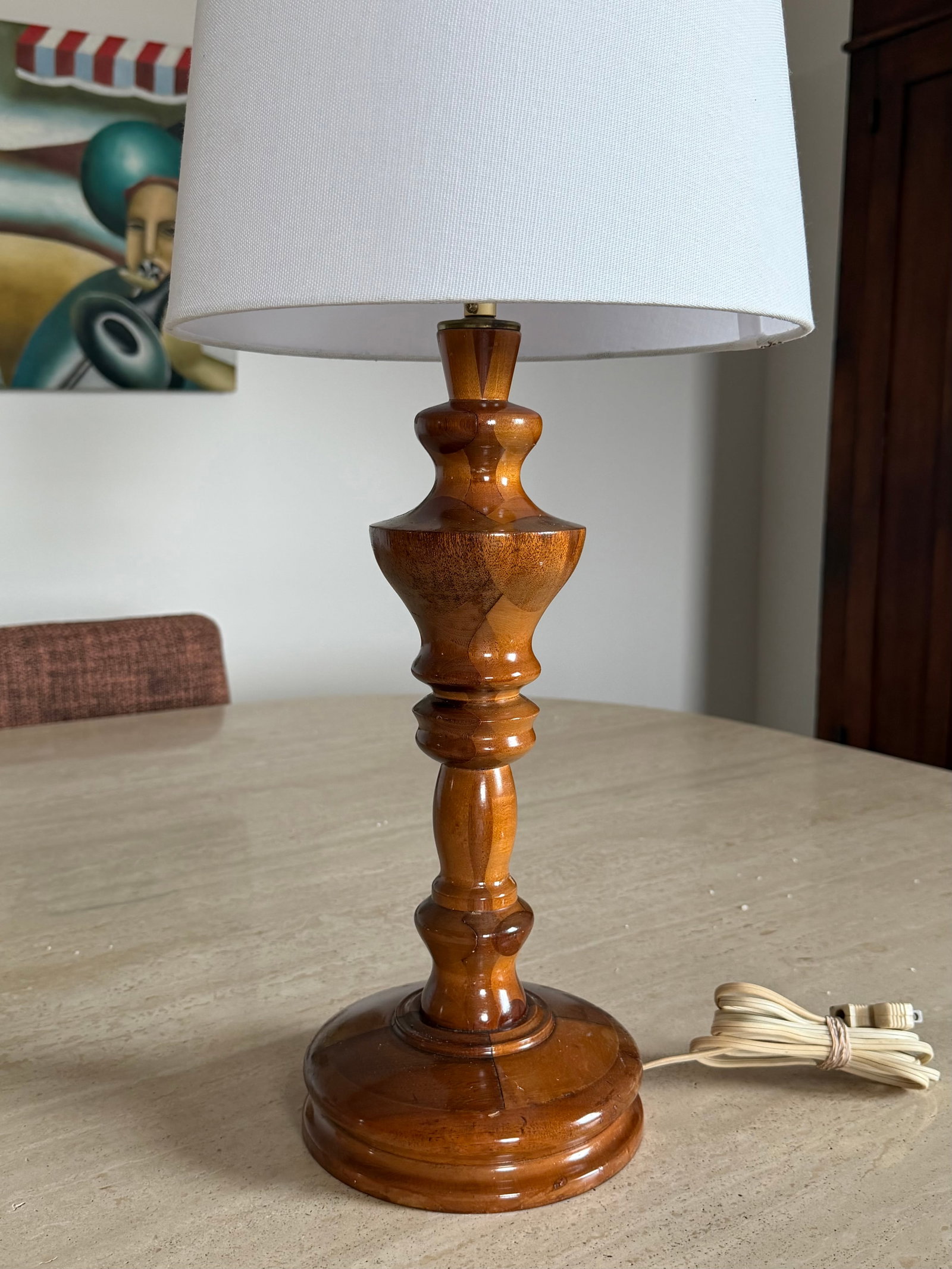 Charming Carved Wood Turned Lamp - 8