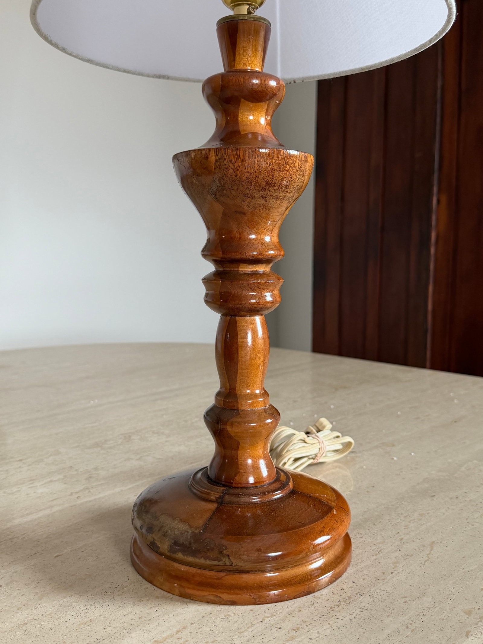 Charming Carved Wood Turned Lamp - 9