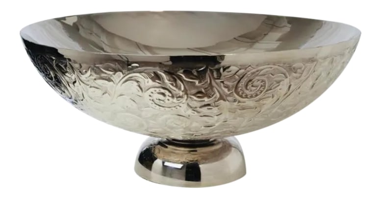 Global Views Transitional Embossed Silver Finished Decorative Bowl: Original Retail $1380, stylish Global Views Transitional Embossed Silver Finished Decorative Bowl, showroom floor sample Condition: Imperfections: Some Imperfections Condition Notes: Showroom floor