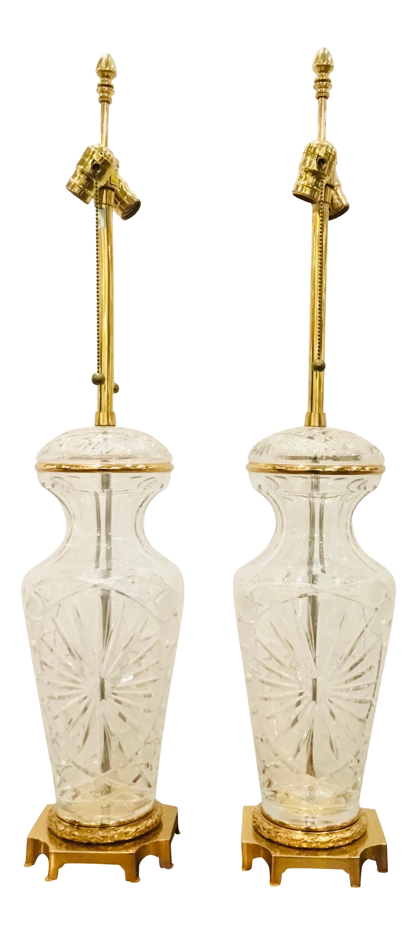 Italian Large Scale Murano Vintage Cut Glass Table Lamps - a Pair: Elegant Italian Large Scale Murano Vintage Cut Glass Table Lamps Pair, brass detail and bases, Circa 1970's Condition: Alterations: Original Condition Unaltered Imperfections: Some Imperfections Condi