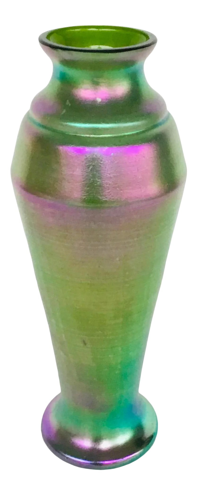 Vintage 1930's Green Iridescent Kralik Czech Art Glass Vase: Timeless Vintage 1930's Green Iridescent Kralik Czech Art Glass Vase Condition: Alterations: Original Condition Unaltered Imperfections: Some Imperfections Condition Notes: Looks great to me, well