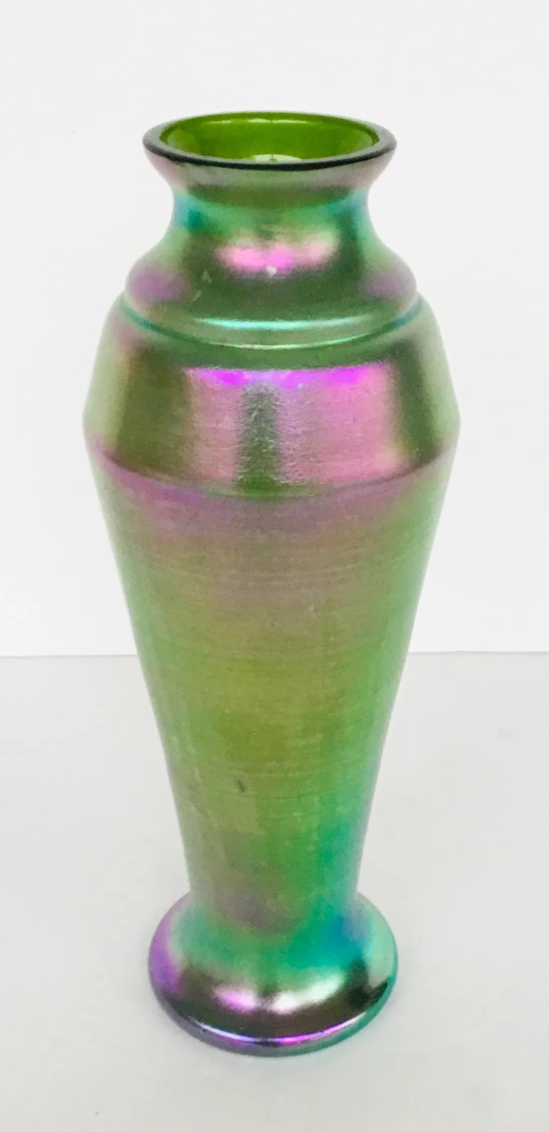 Vintage 1930's Green Iridescent Kralik Czech Art Glass Vase - 5