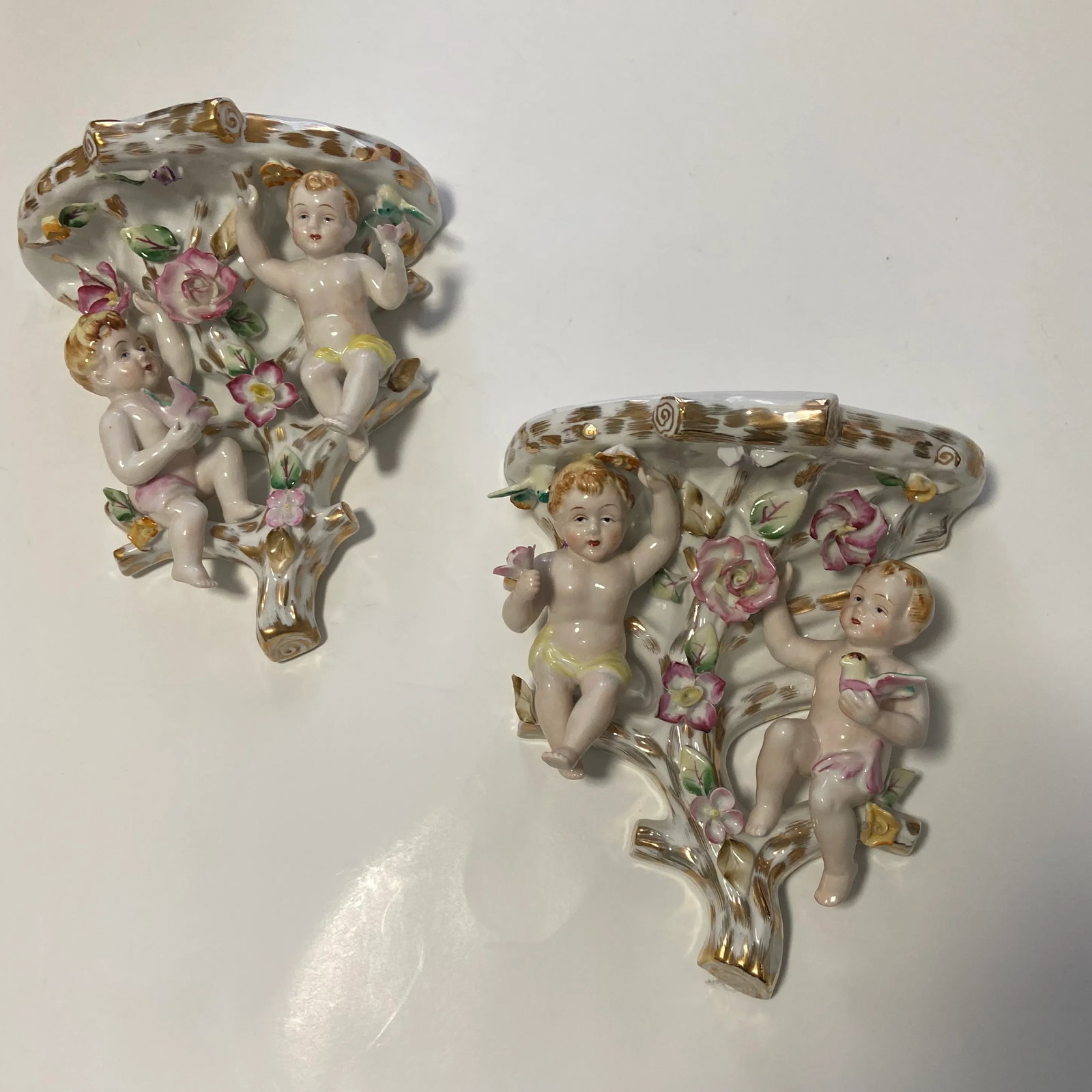 Regency French Putti Cherub Wall Porcelain Sconces - a Pair - 13