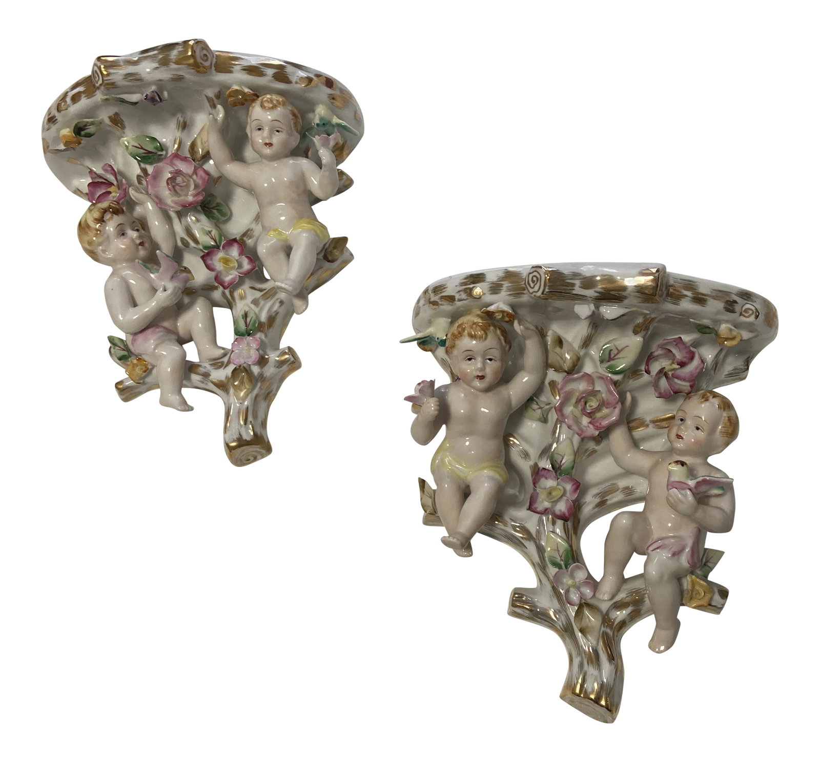 Regency French Putti Cherub Wall Porcelain Sconces - a Pair (1 of 13)