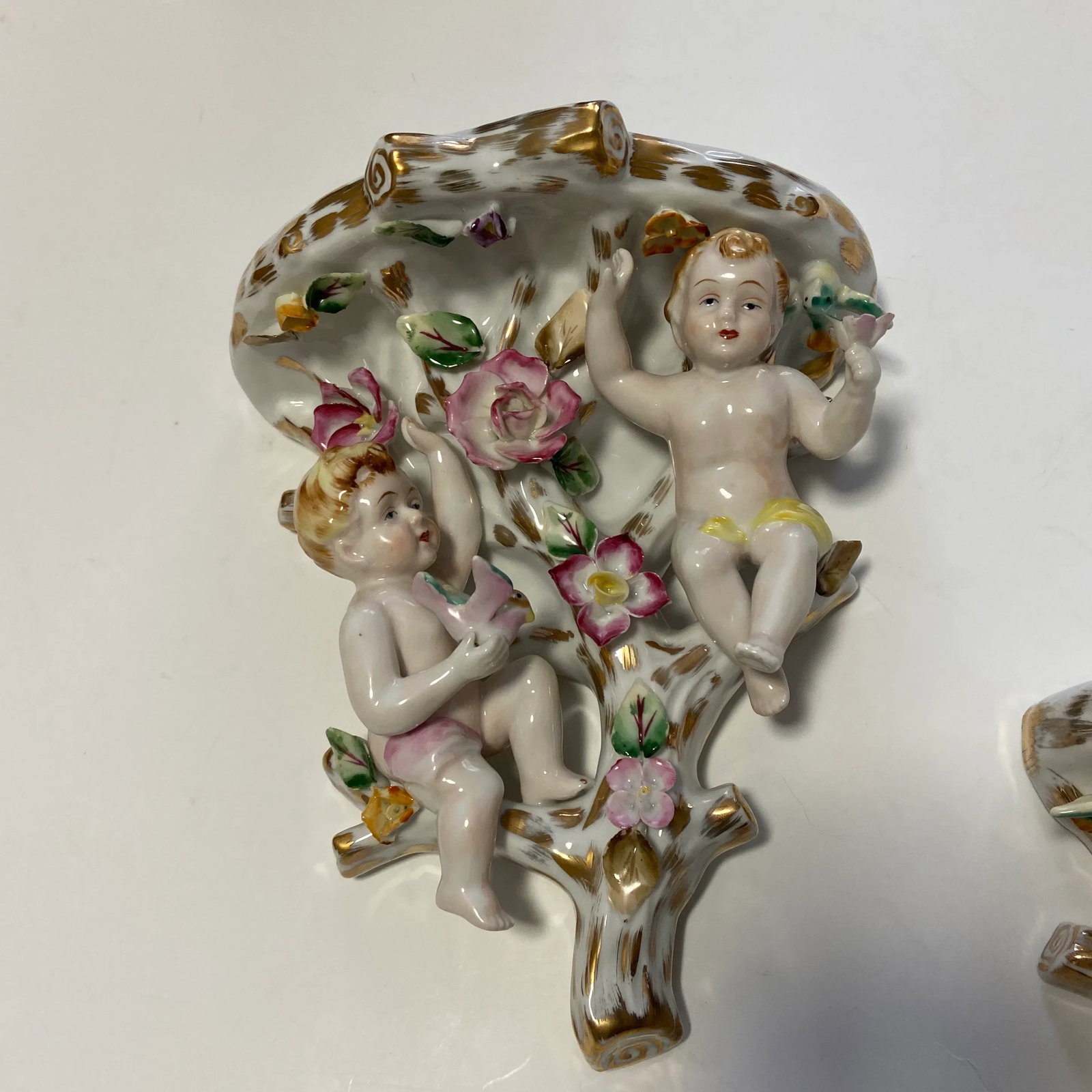 Regency French Putti Cherub Wall Porcelain Sconces - a Pair - 3