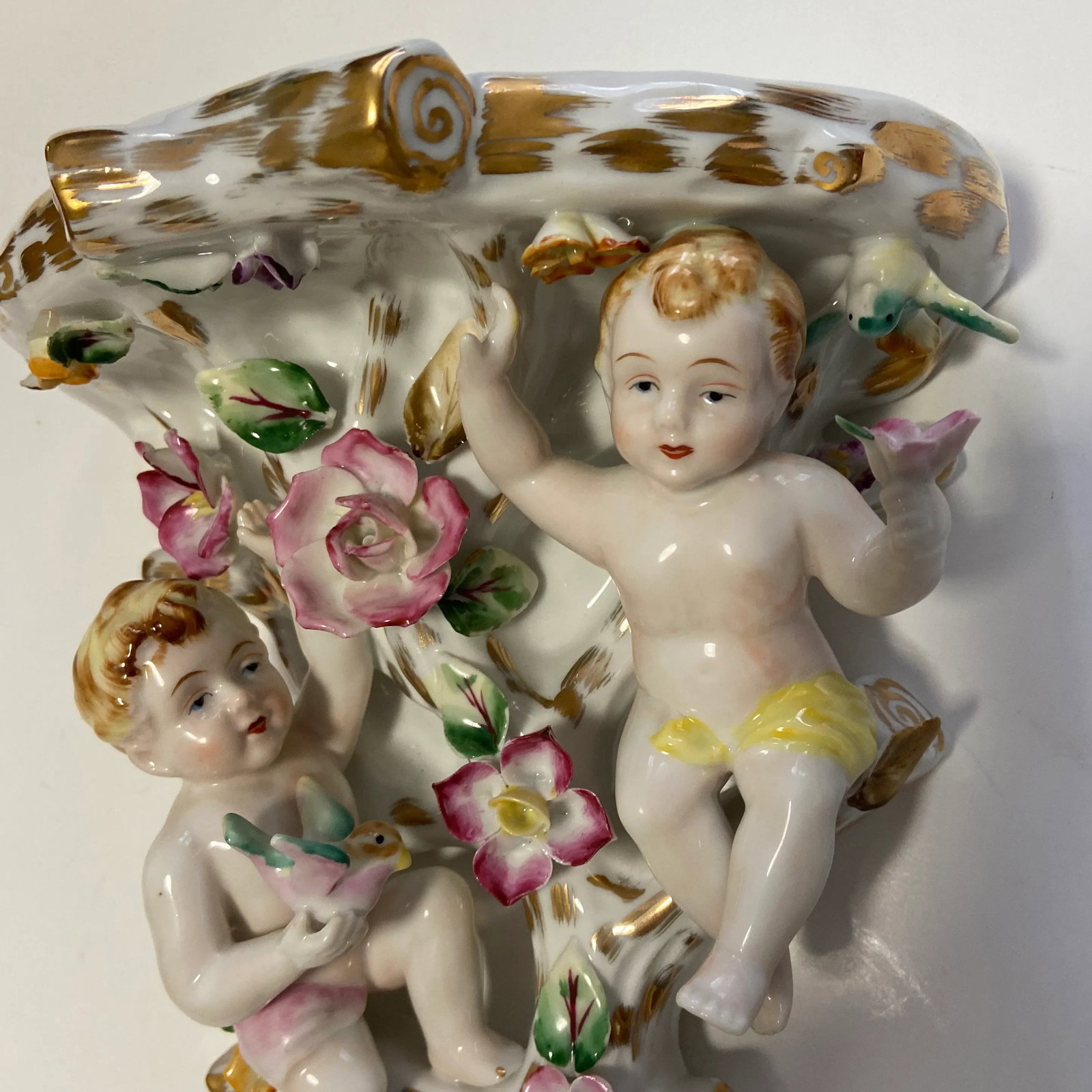 Regency French Putti Cherub Wall Porcelain Sconces - a Pair - 4