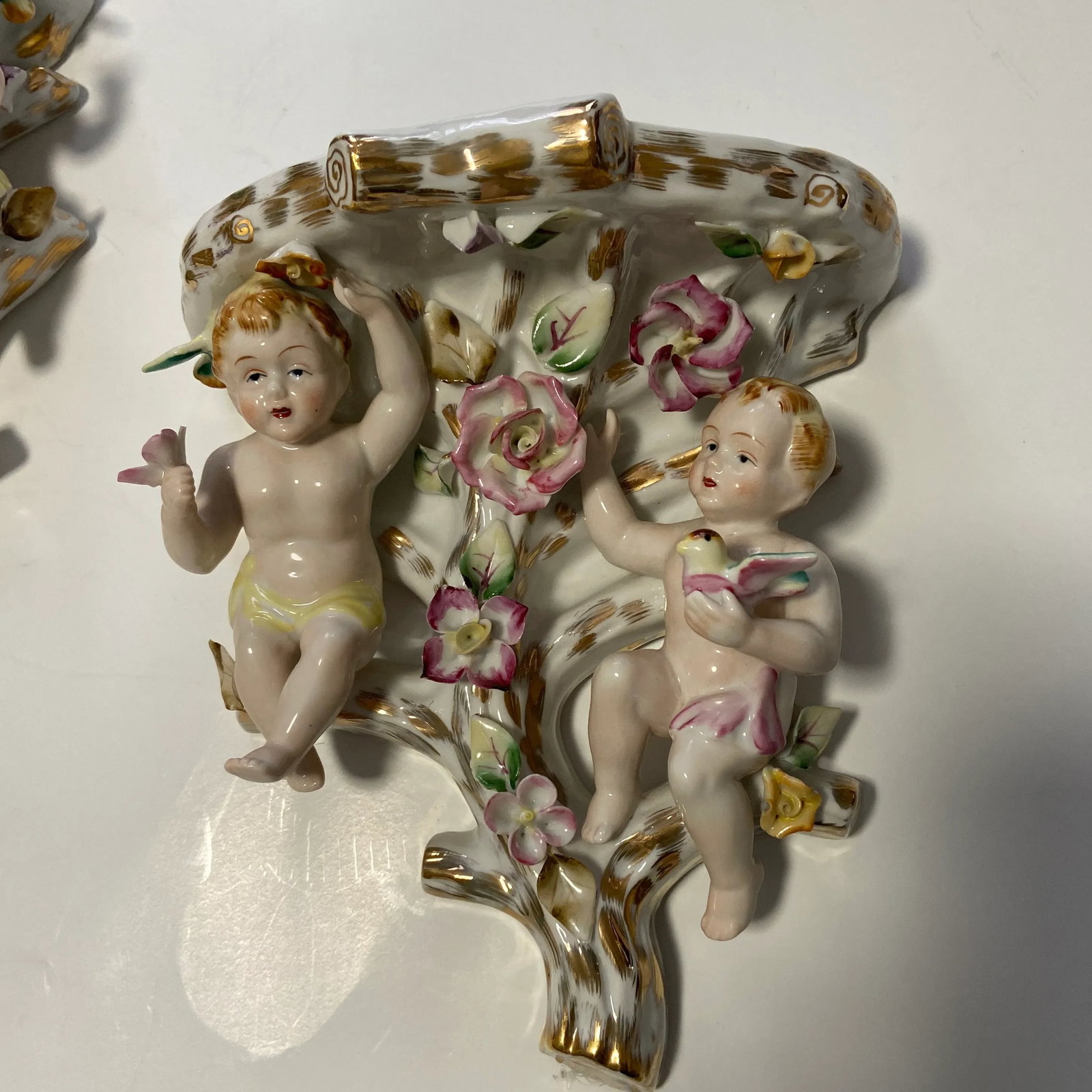 Regency French Putti Cherub Wall Porcelain Sconces - a Pair - 6