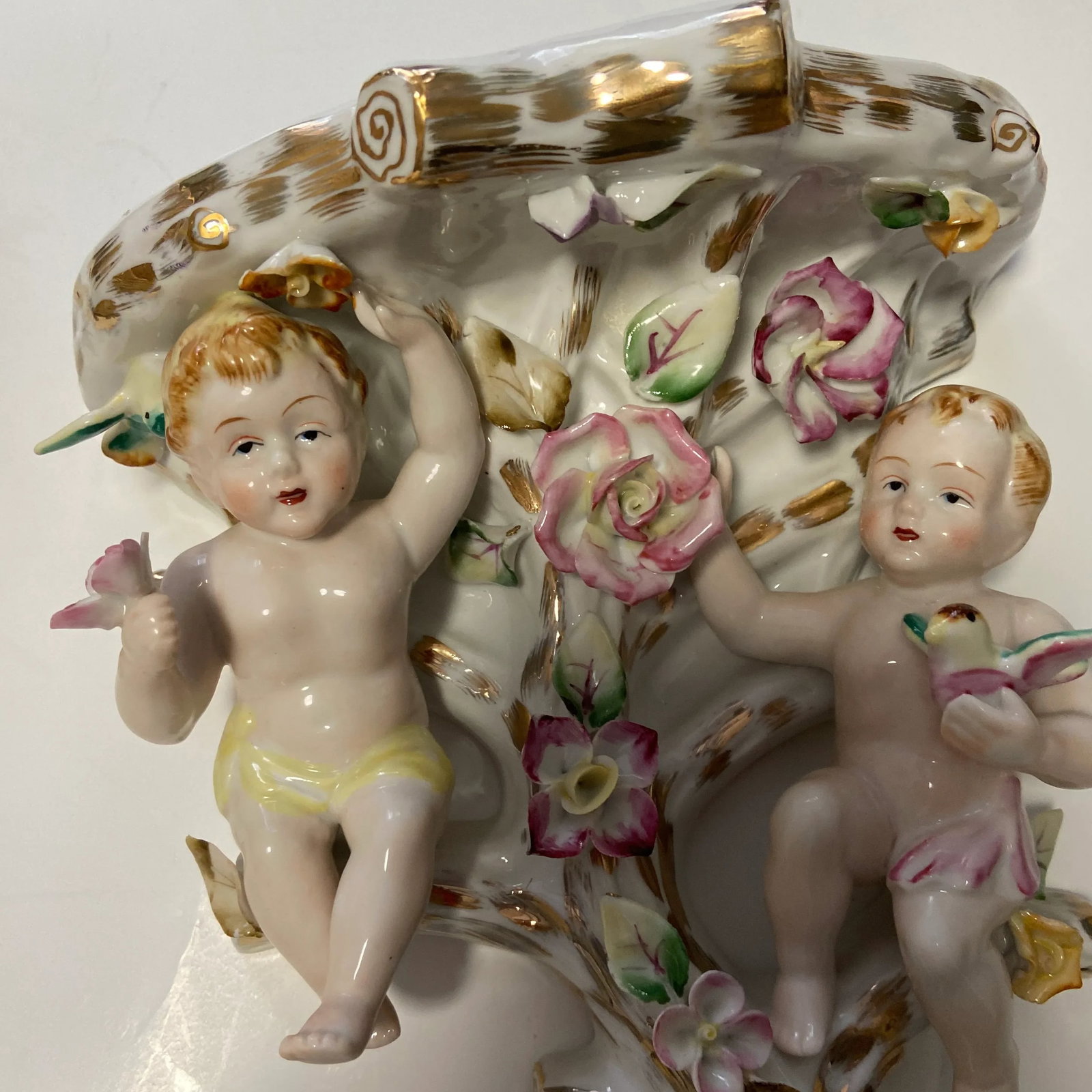 Regency French Putti Cherub Wall Porcelain Sconces - a Pair - 7