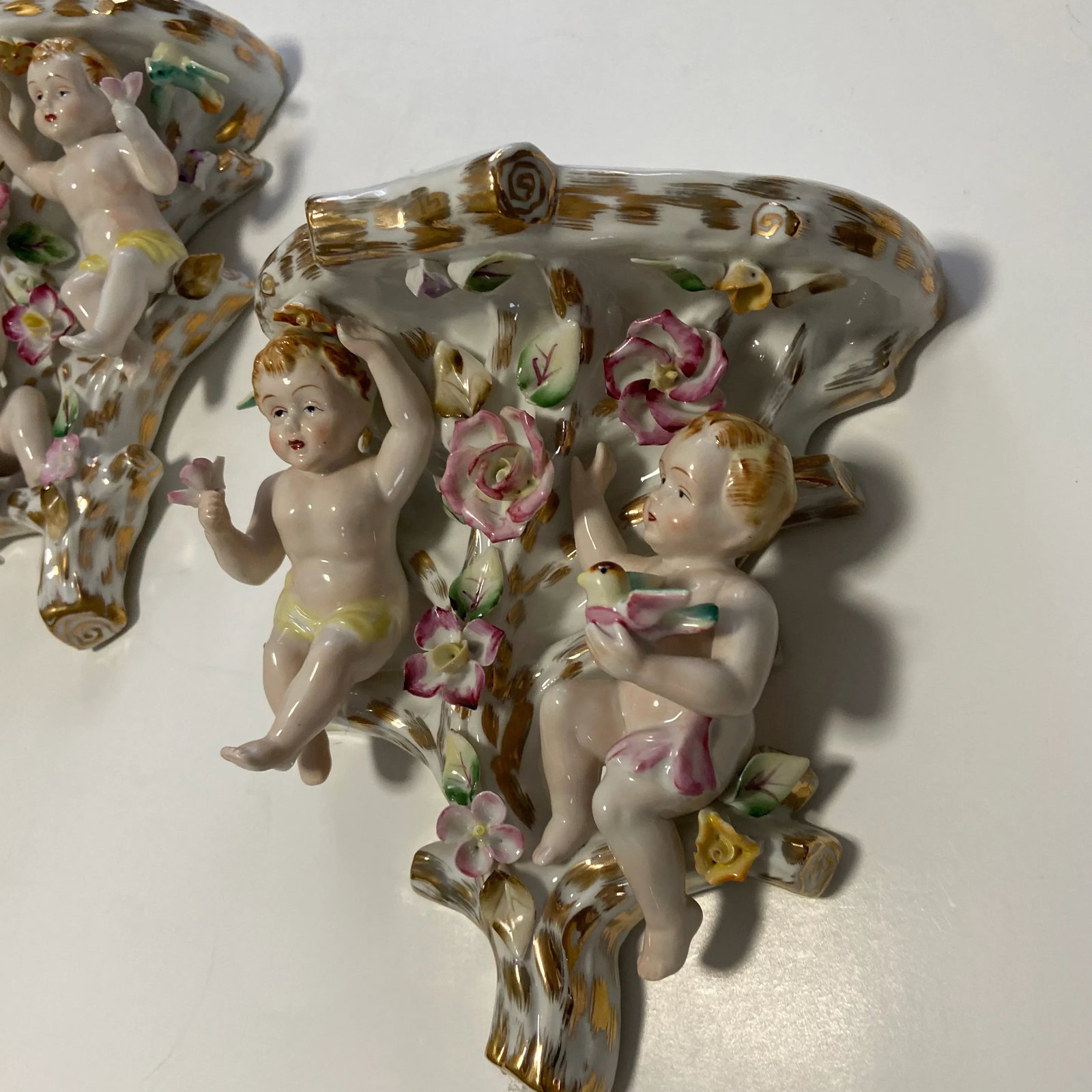 Regency French Putti Cherub Wall Porcelain Sconces - a Pair - 8