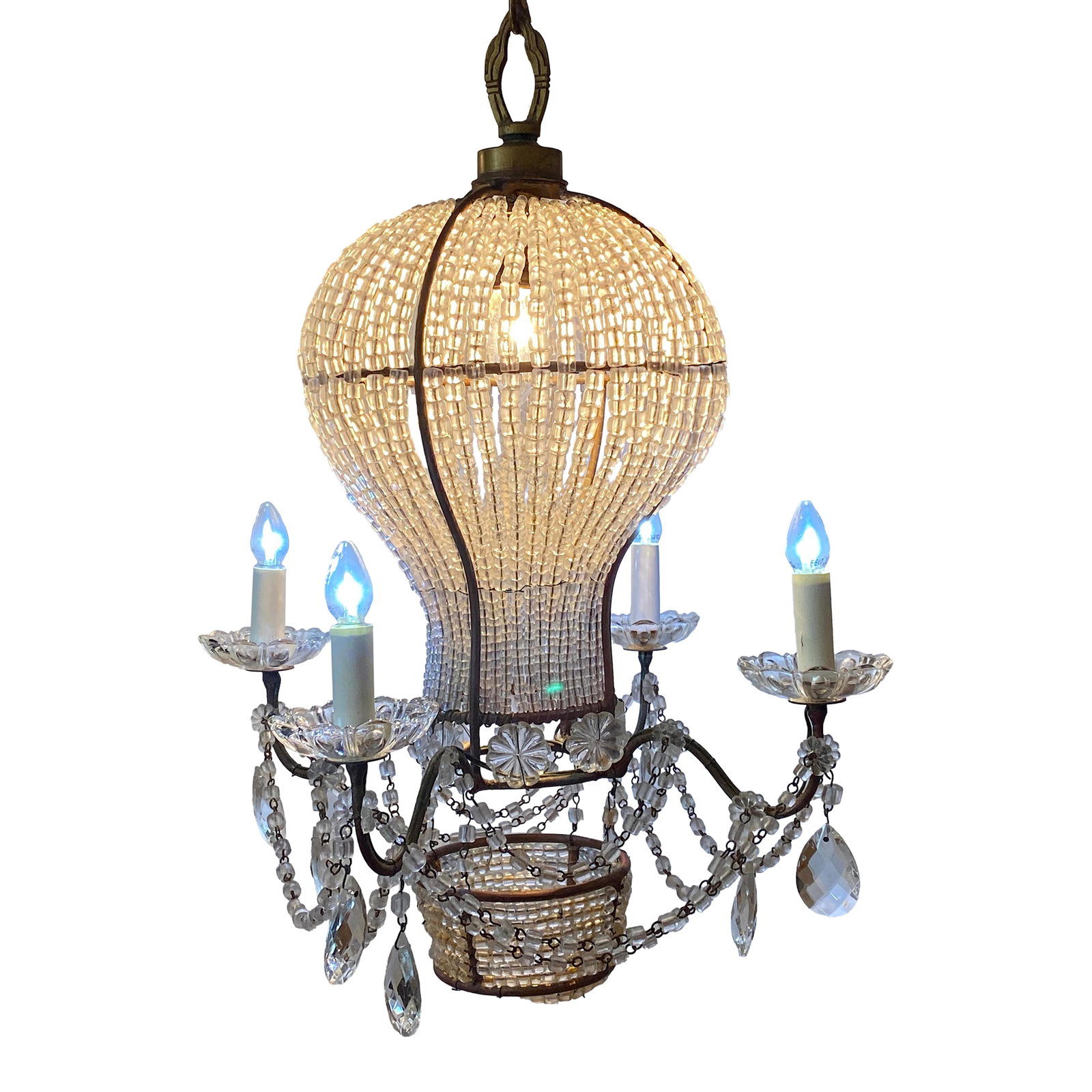 Early 1900s Belle Epoque French Gilt & Beaded Crystal Hot Air Balloon Chandelier (1 of 6)