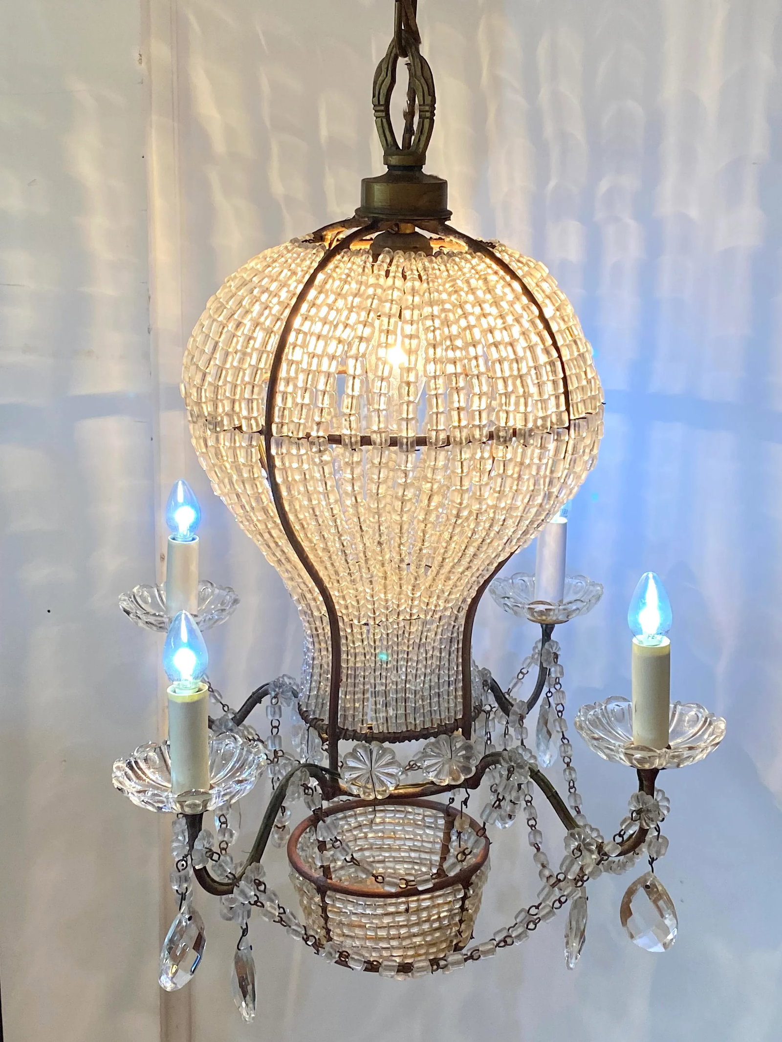 Early 1900s Belle Epoque French Gilt & Beaded Crystal Hot Air Balloon Chandelier - 3
