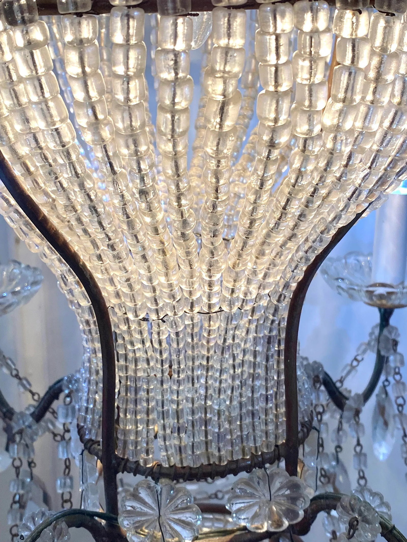 Early 1900s Belle Epoque French Gilt & Beaded Crystal Hot Air Balloon Chandelier - 4