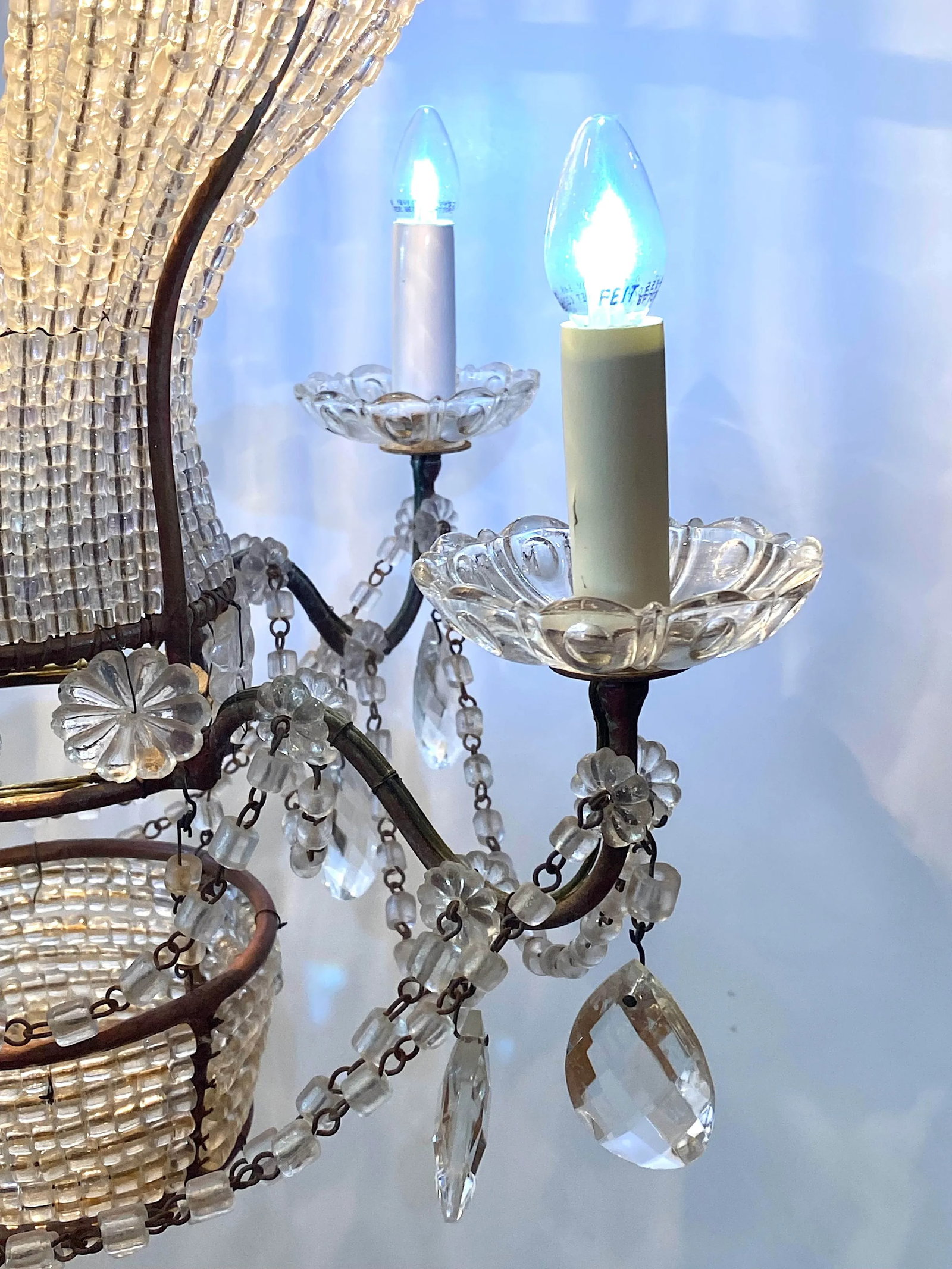 Early 1900s Belle Epoque French Gilt & Beaded Crystal Hot Air Balloon Chandelier - 5