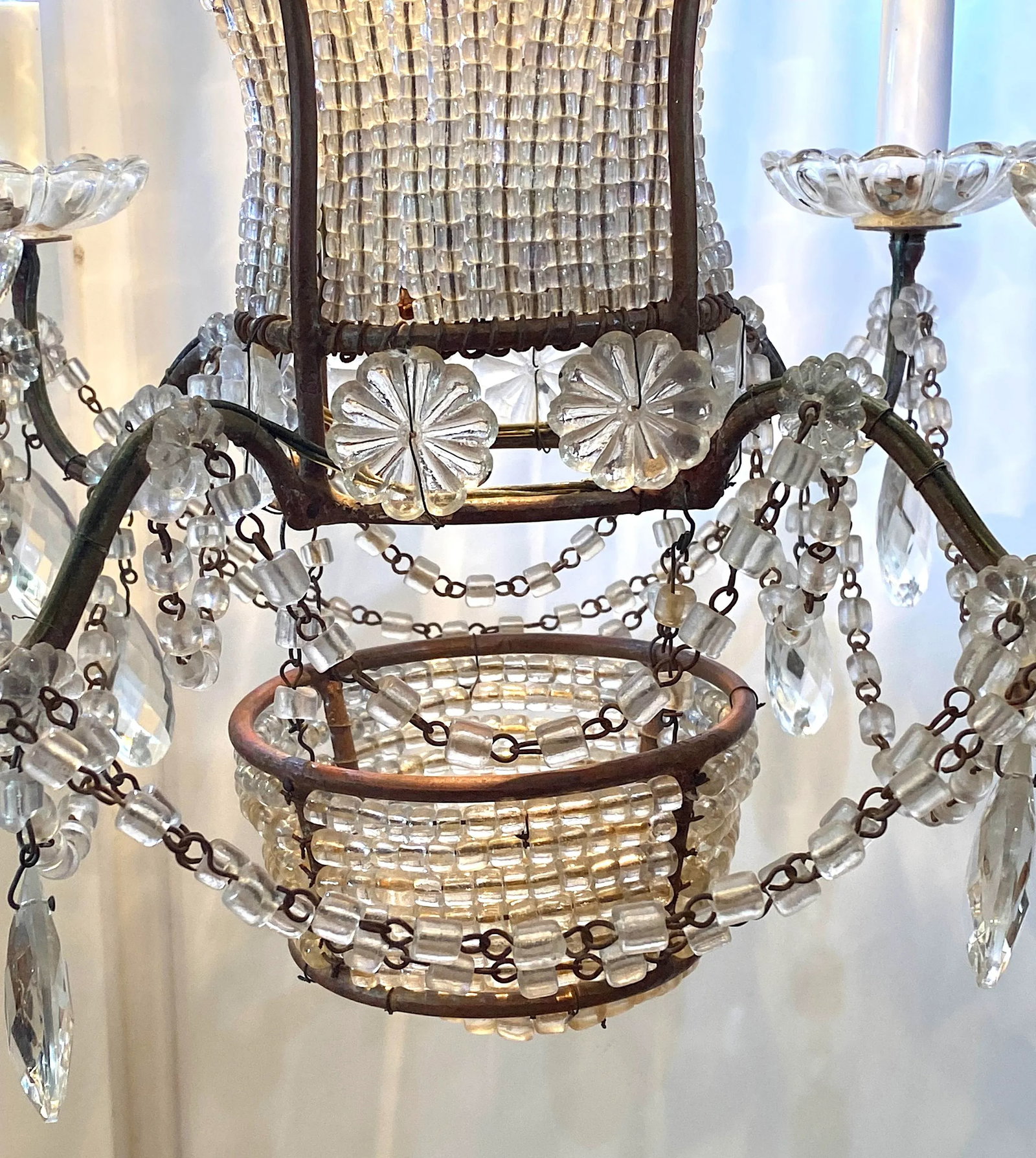 Early 1900s Belle Epoque French Gilt & Beaded Crystal Hot Air Balloon Chandelier - 6