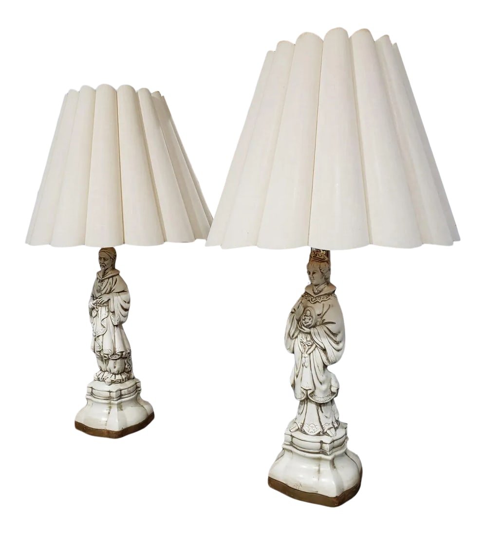1900s Porcelain Statue Lamps - A Pair (1 of 11)