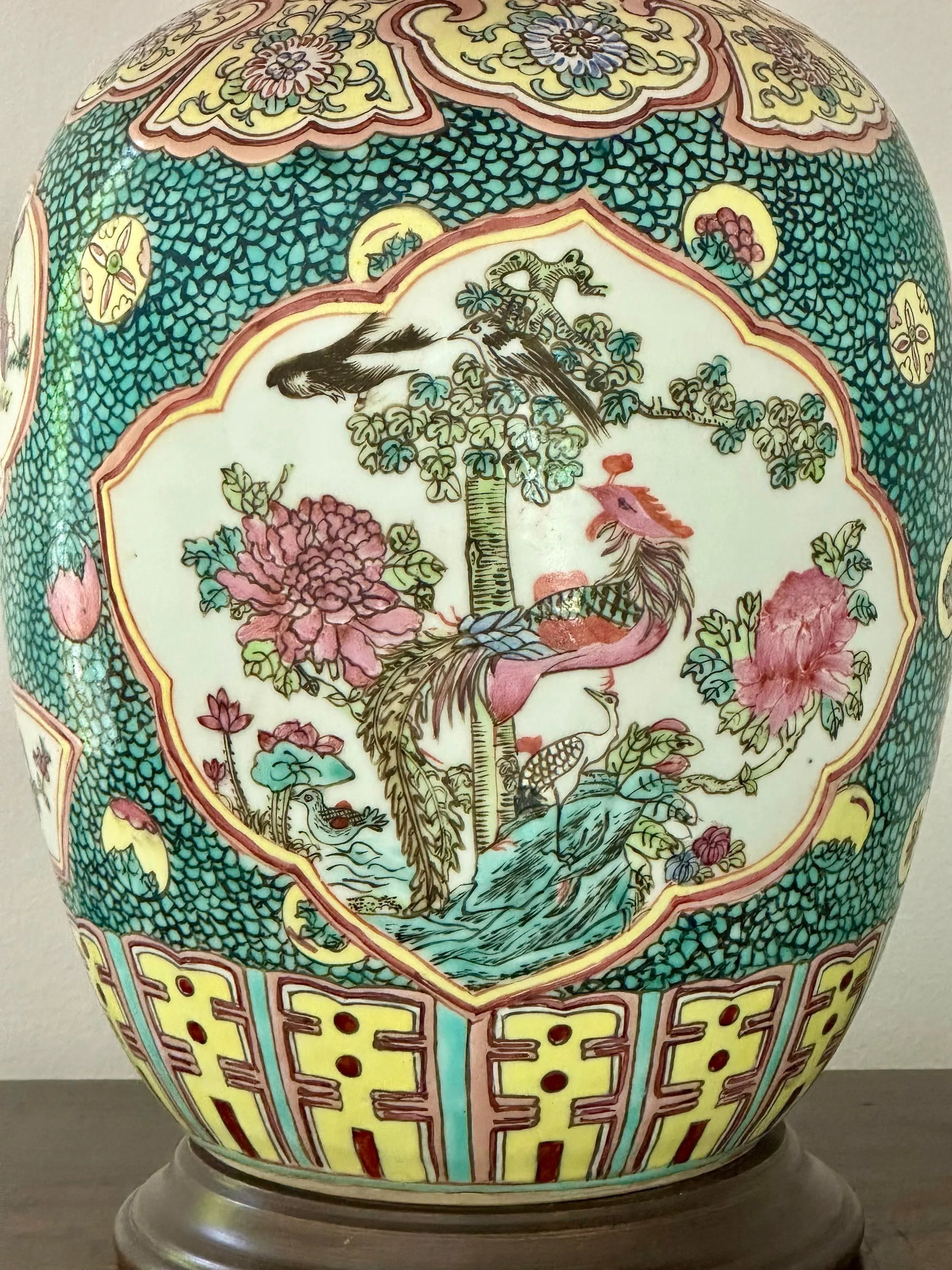 Chinese Export Porcelain Famille Rose Table Lamp With Fabric Shade - 3