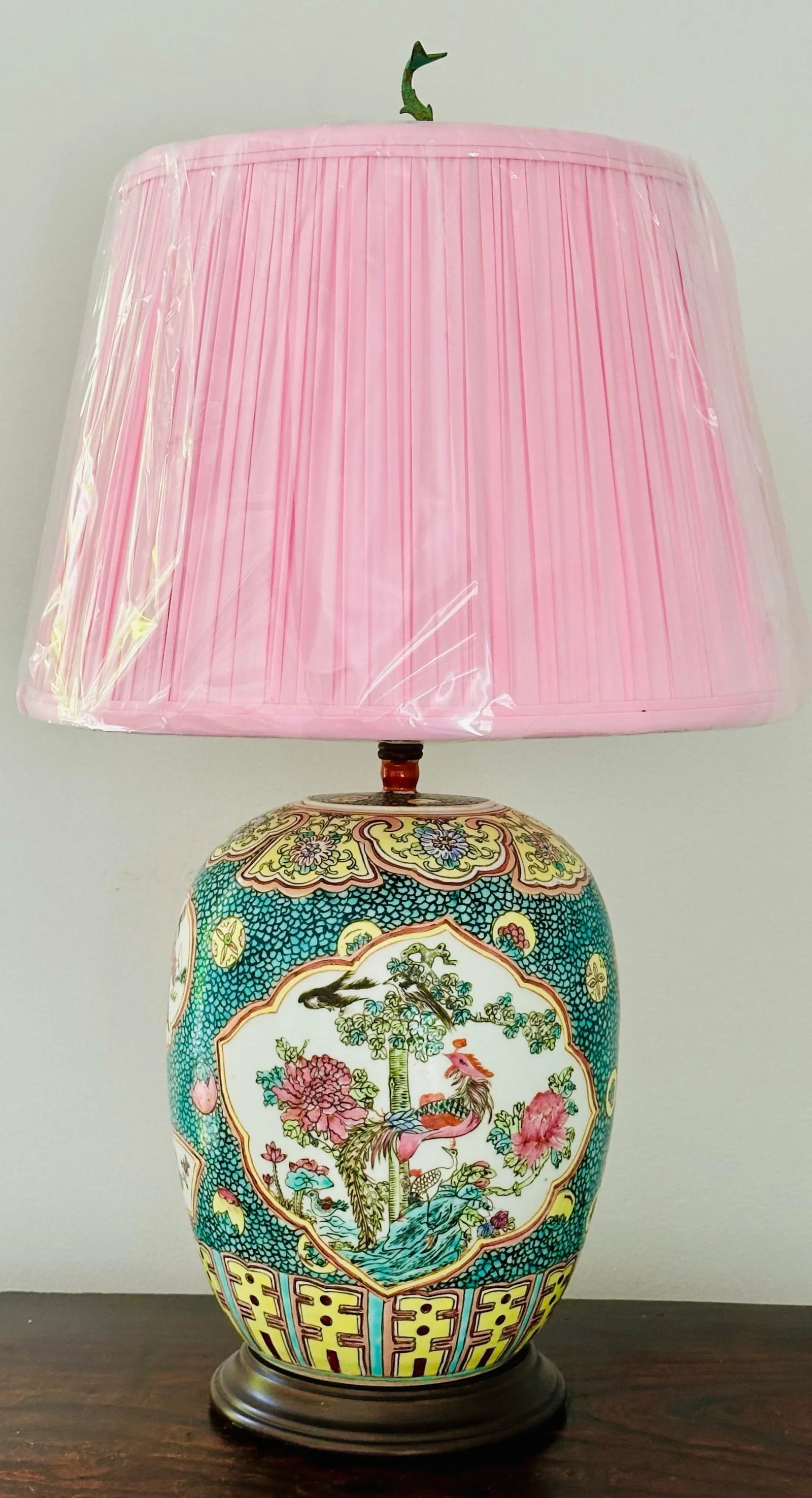 Chinese Export Porcelain Famille Rose Table Lamp With Fabric Shade - 9