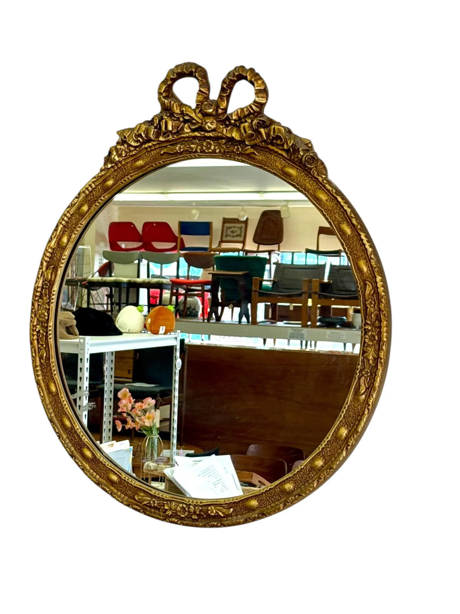 Vintage Empire Style Round Mirror With Gilt Wood Frame - 2