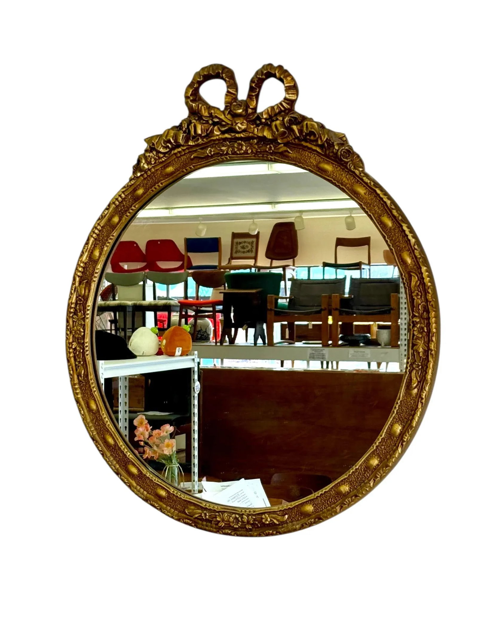 Vintage Empire Style Round Mirror With Gilt Wood Frame - 3