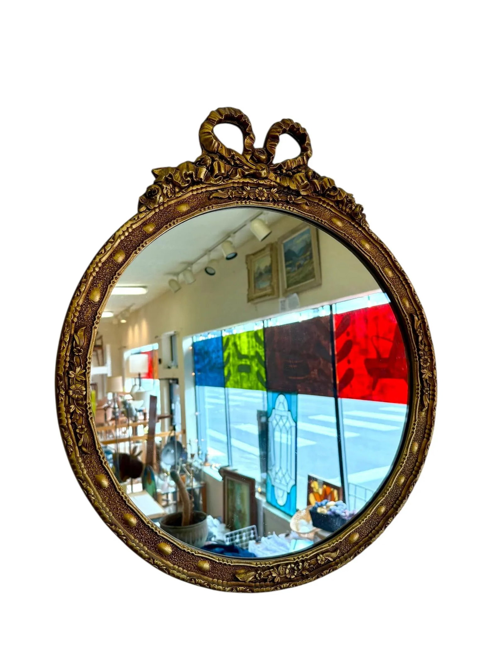 Vintage Empire Style Round Mirror With Gilt Wood Frame - 4