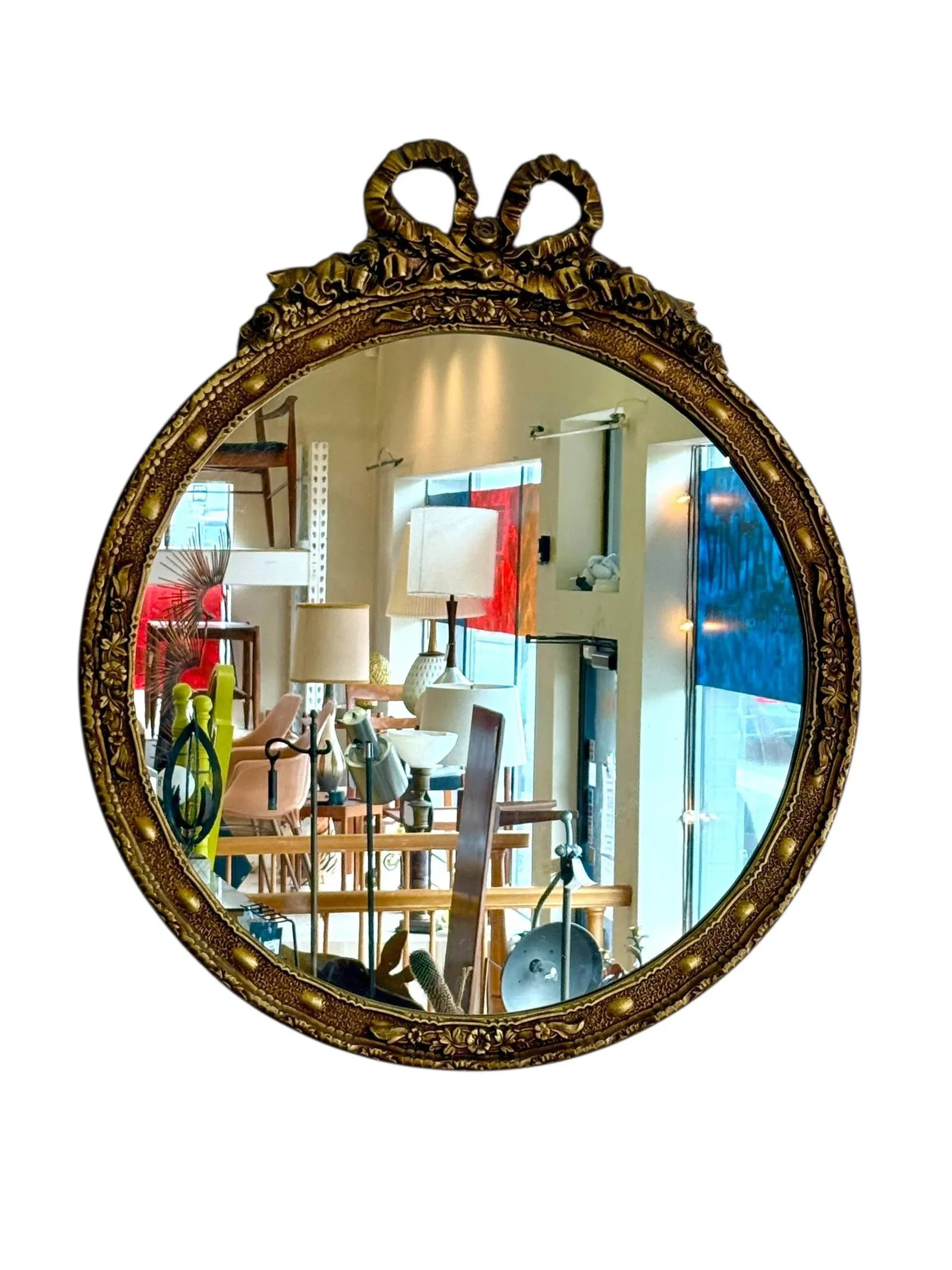 Vintage Empire Style Round Mirror With Gilt Wood Frame - 5