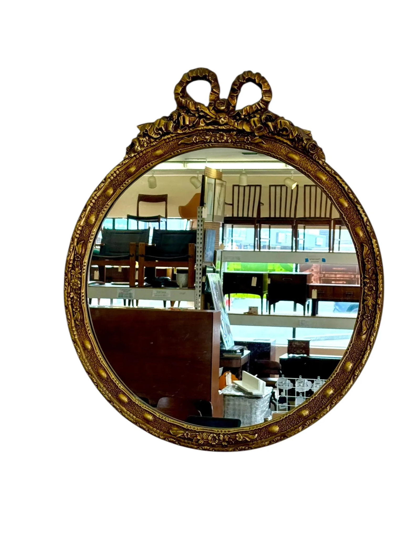 Vintage Empire Style Round Mirror With Gilt Wood Frame - 6