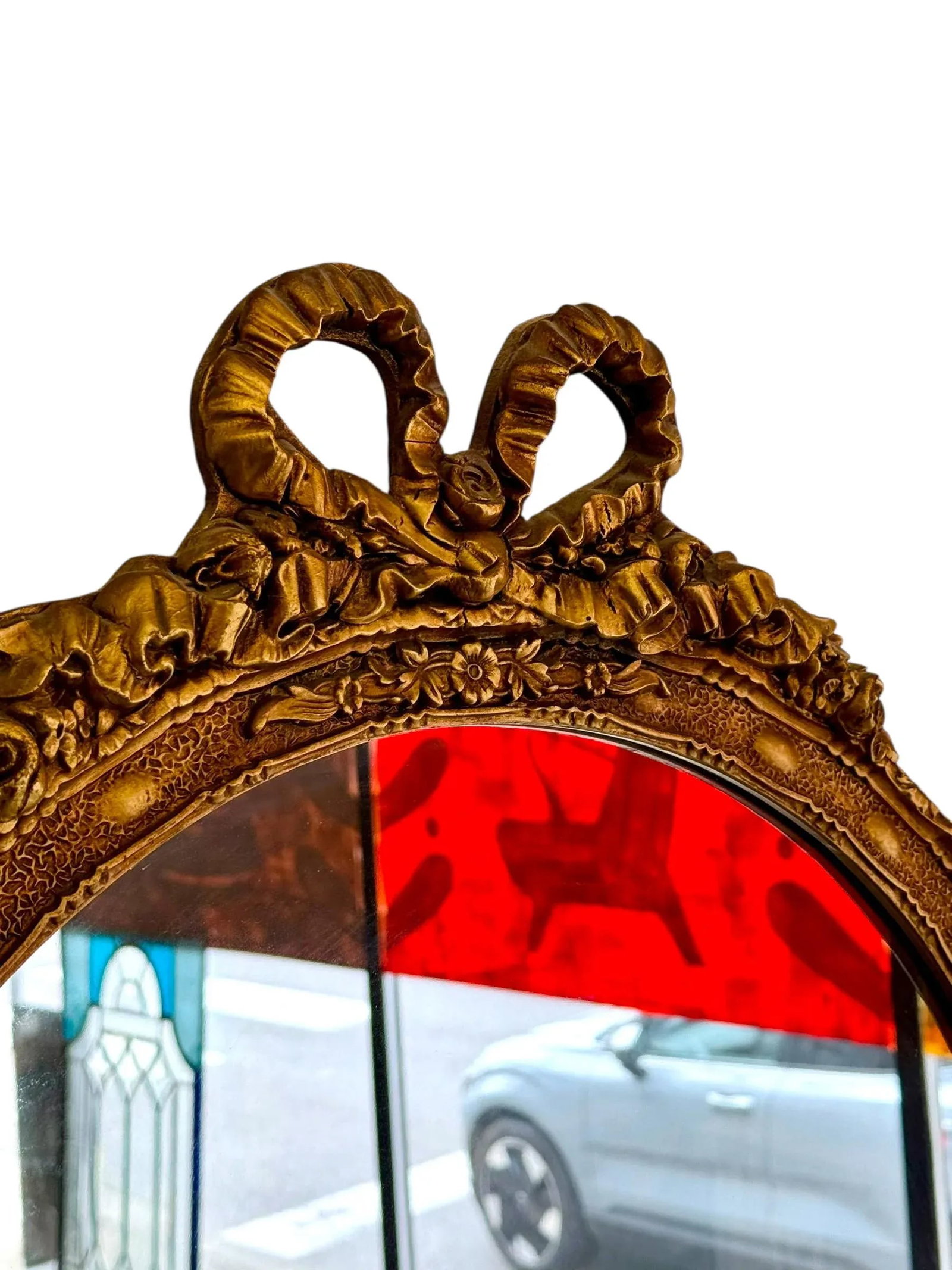 Vintage Empire Style Round Mirror With Gilt Wood Frame - 7