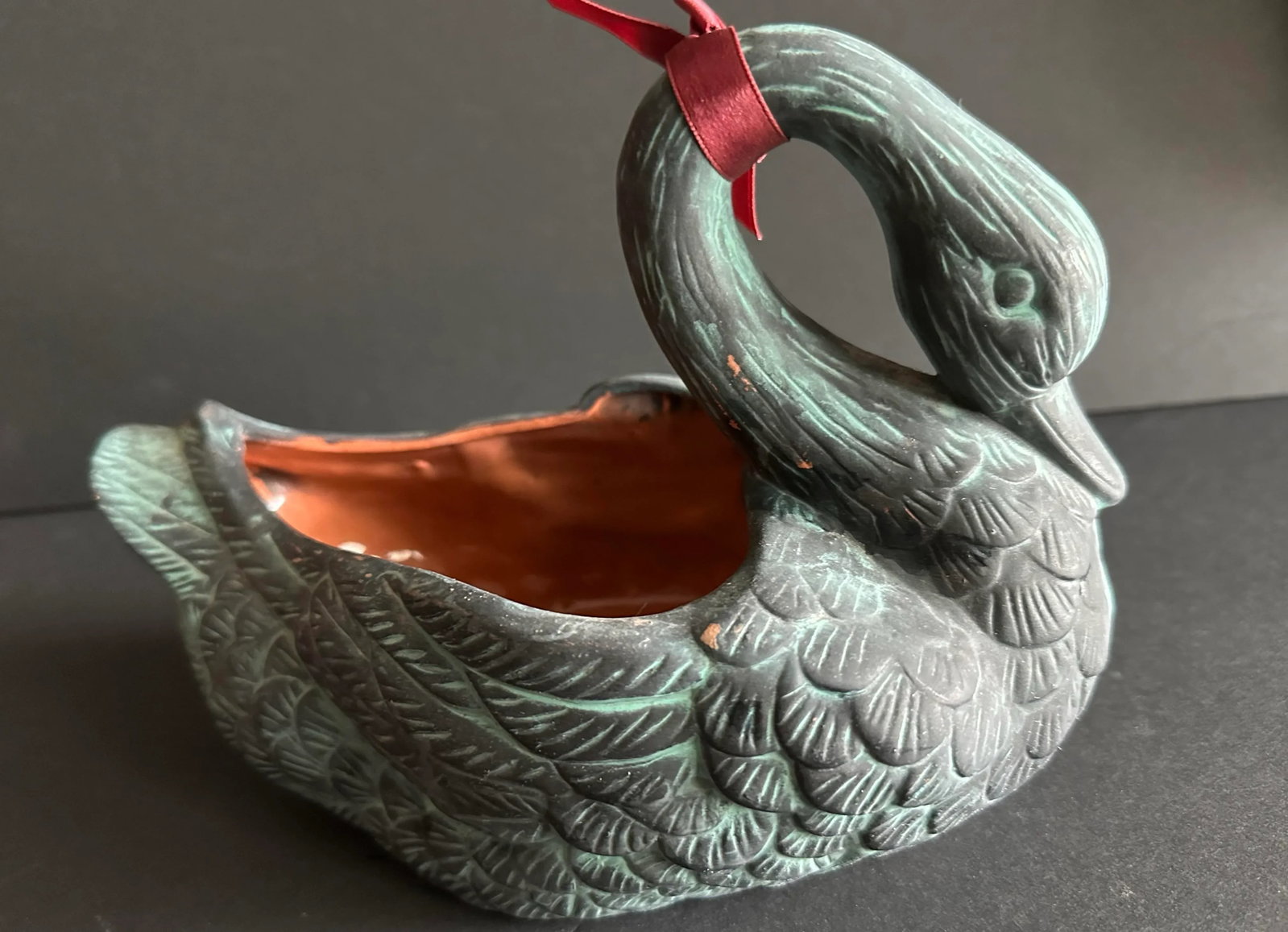 Vintage 1991 Terra Cotta Swan Planter Dish - 3