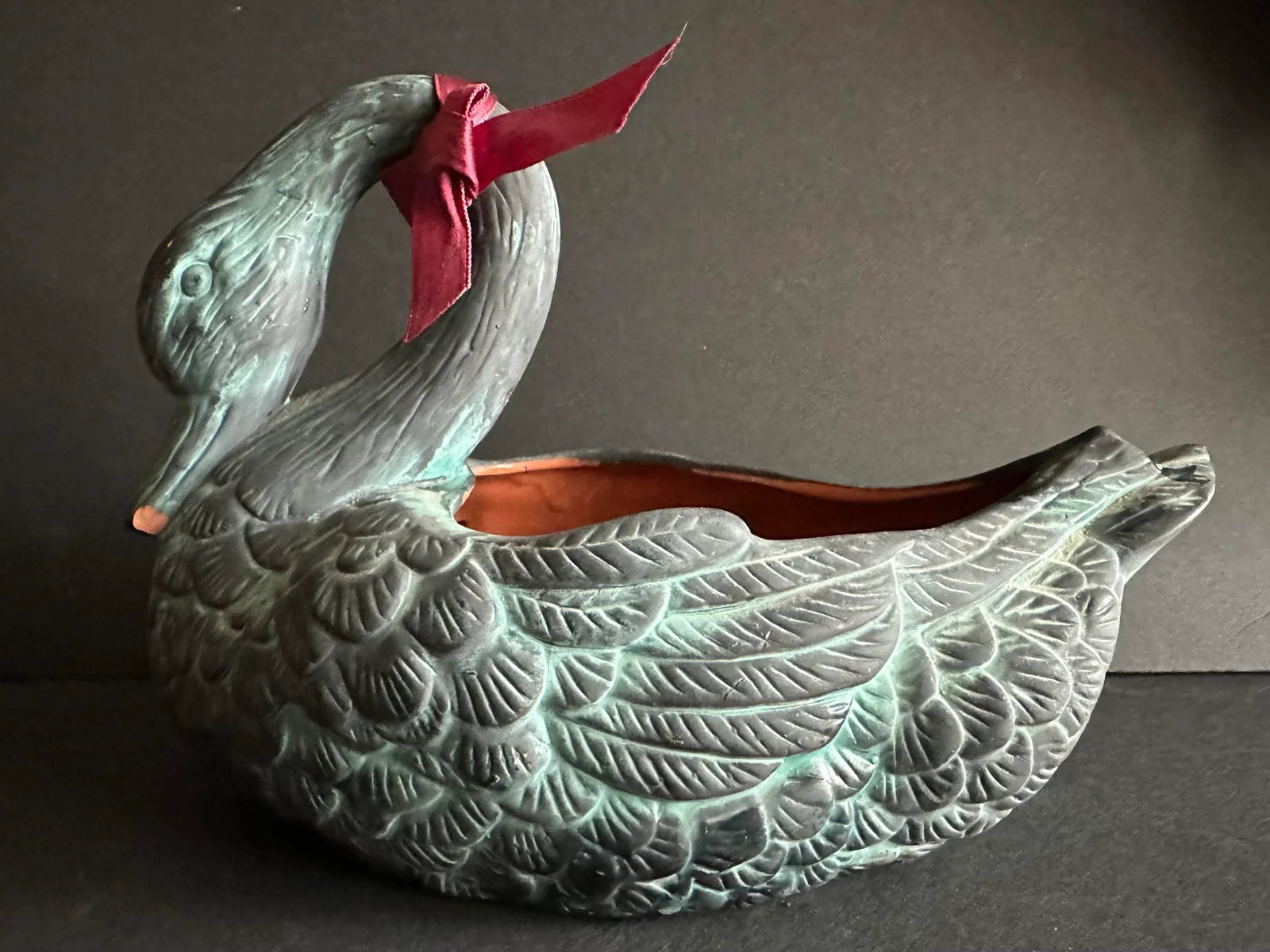 Vintage 1991 Terra Cotta Swan Planter Dish - 4