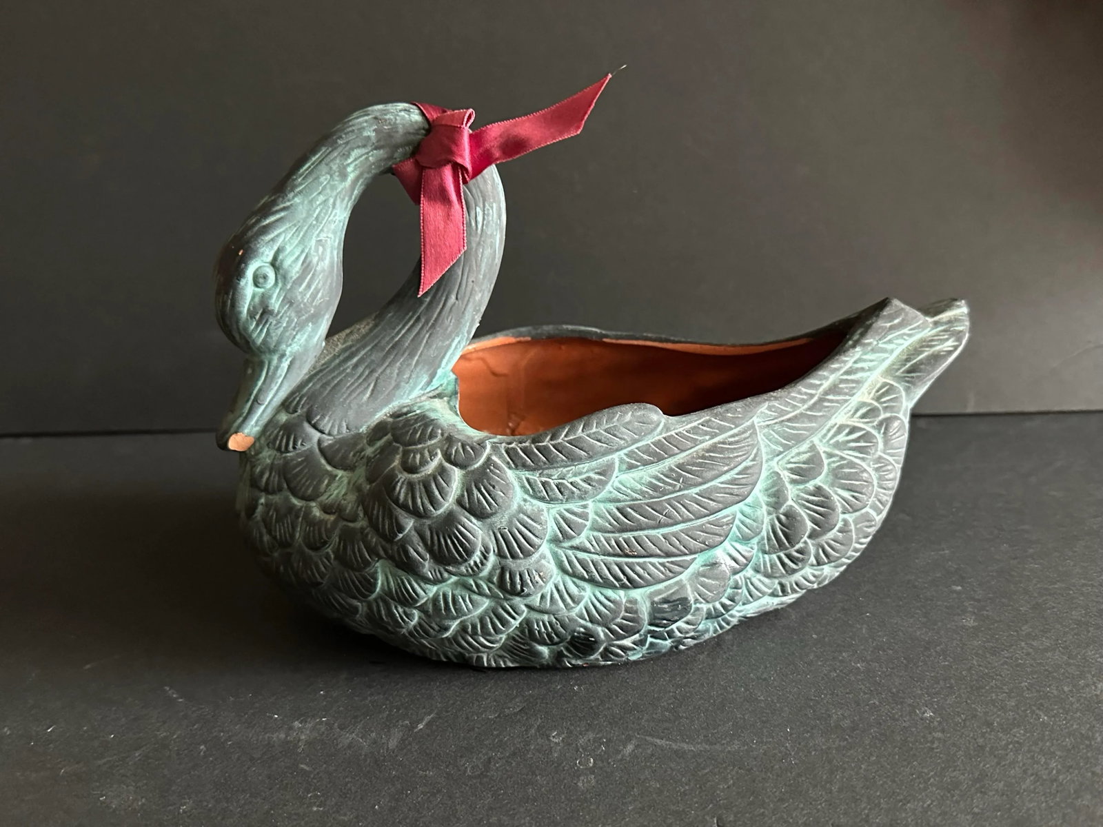 Vintage 1991 Terra Cotta Swan Planter Dish - 5