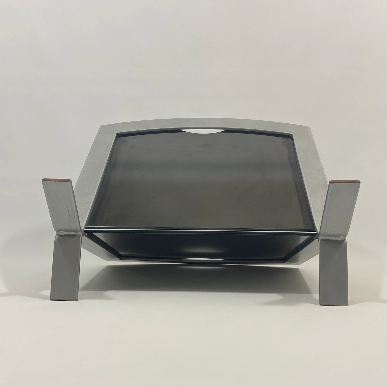 90s Metal and Black Glass Magazine Rack - 12