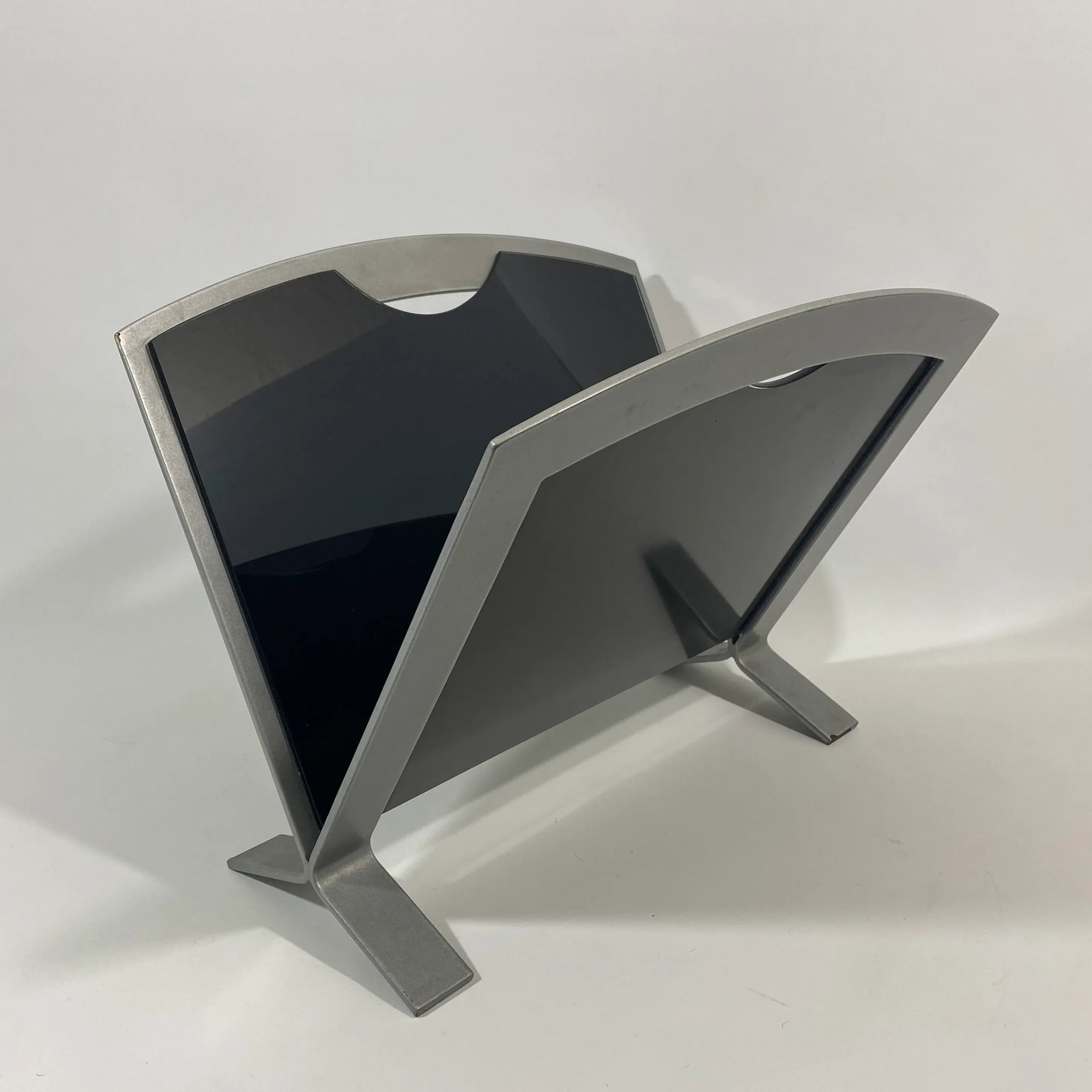 90s Metal and Black Glass Magazine Rack - 13
