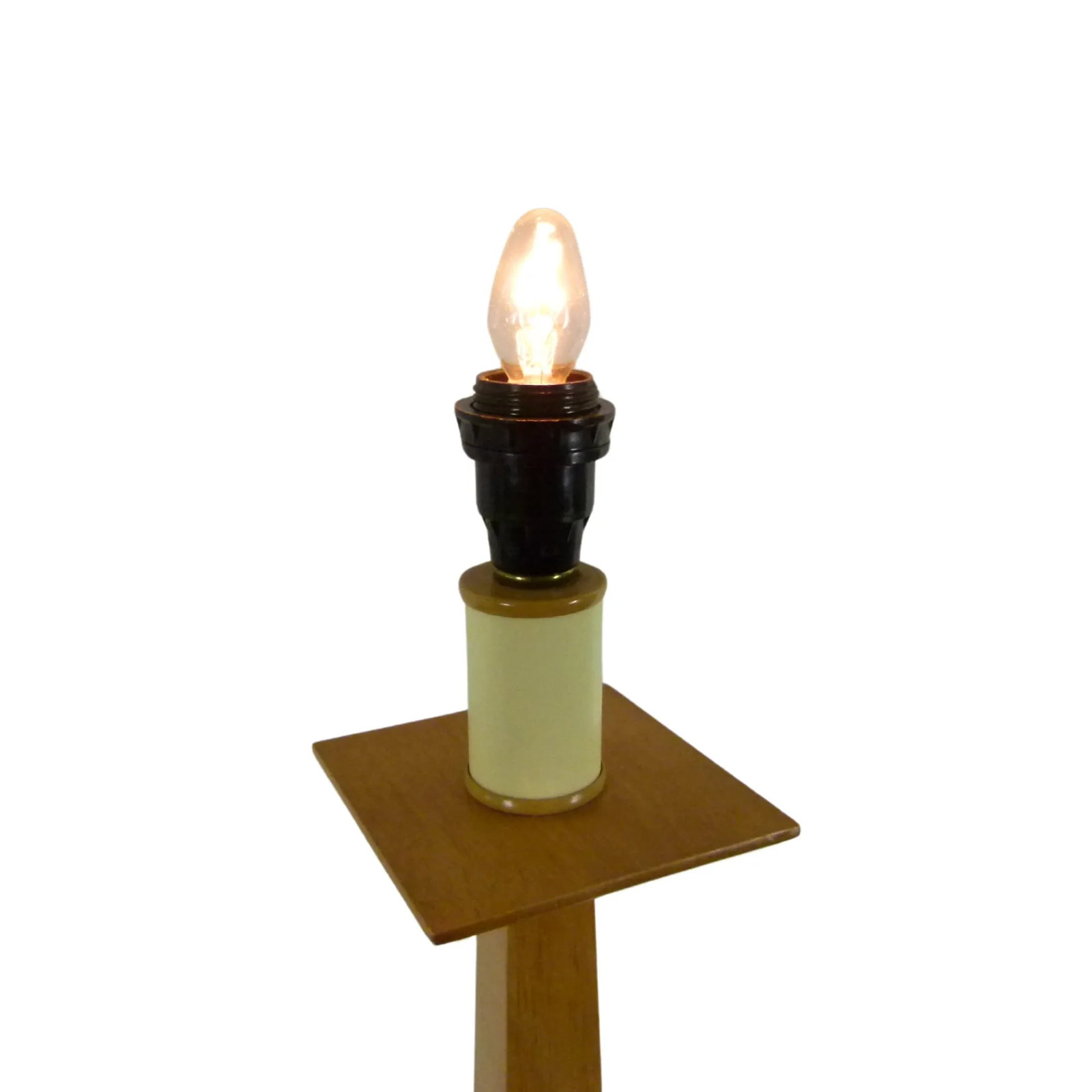 1990s Handcrafted Modern Fir Wood Table Lamp With Tiered Base Shade Included - 11