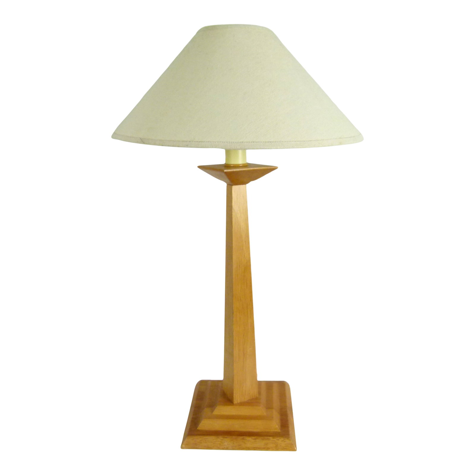 1990s Handcrafted Modern Fir Wood Table Lamp With Tiered Base Shade Included (1 of 12)