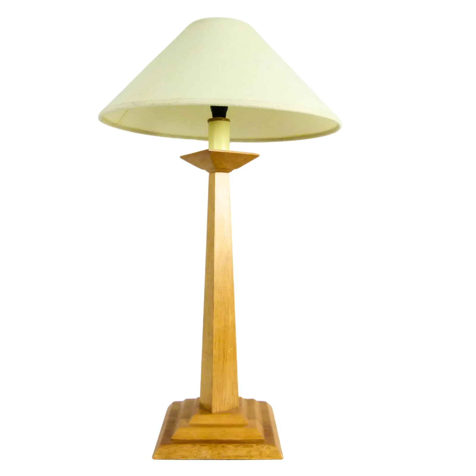 1990s Handcrafted Modern Fir Wood Table Lamp With Tiered Base Shade Included - 2