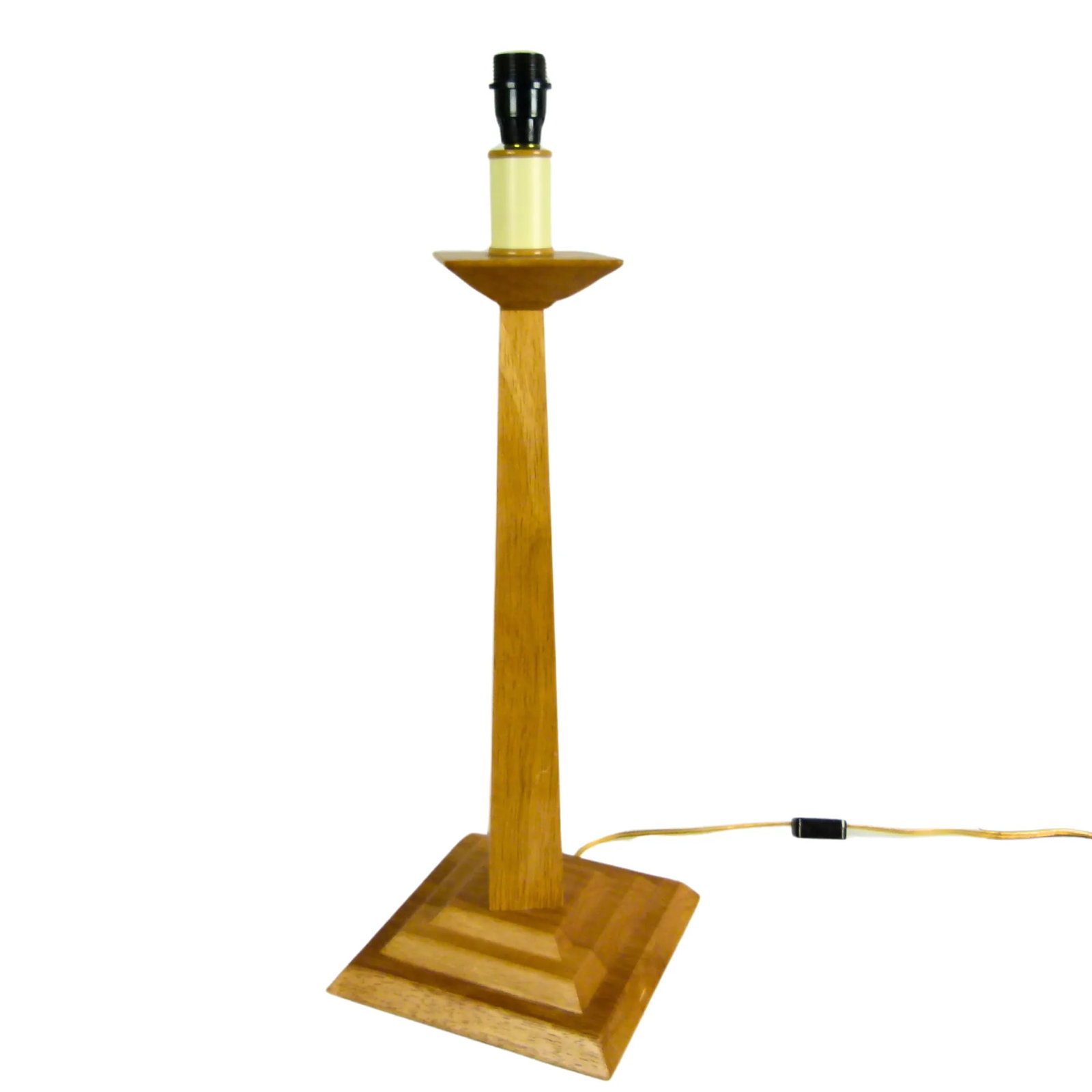 1990s Handcrafted Modern Fir Wood Table Lamp With Tiered Base Shade Included - 3