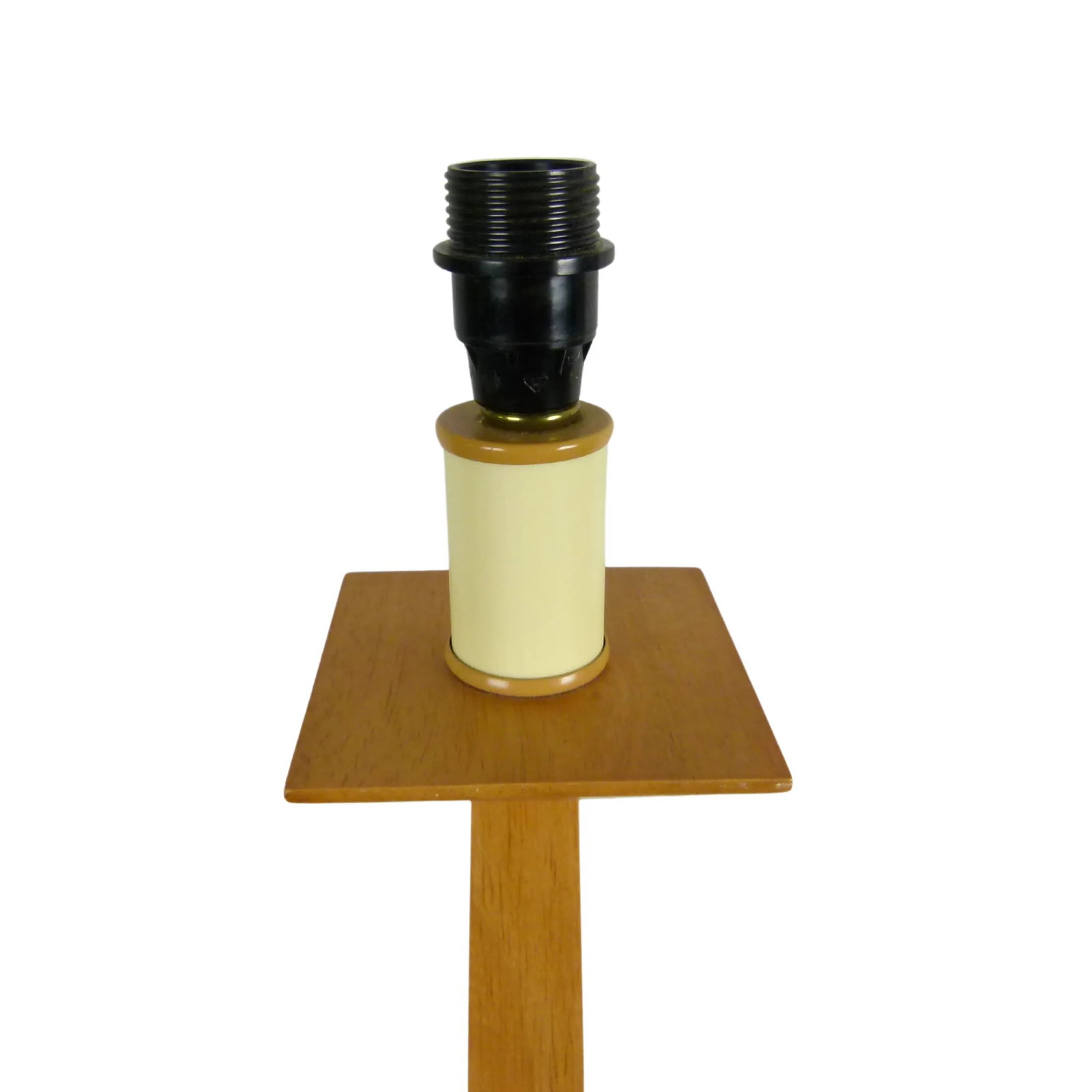 1990s Handcrafted Modern Fir Wood Table Lamp With Tiered Base Shade Included - 7