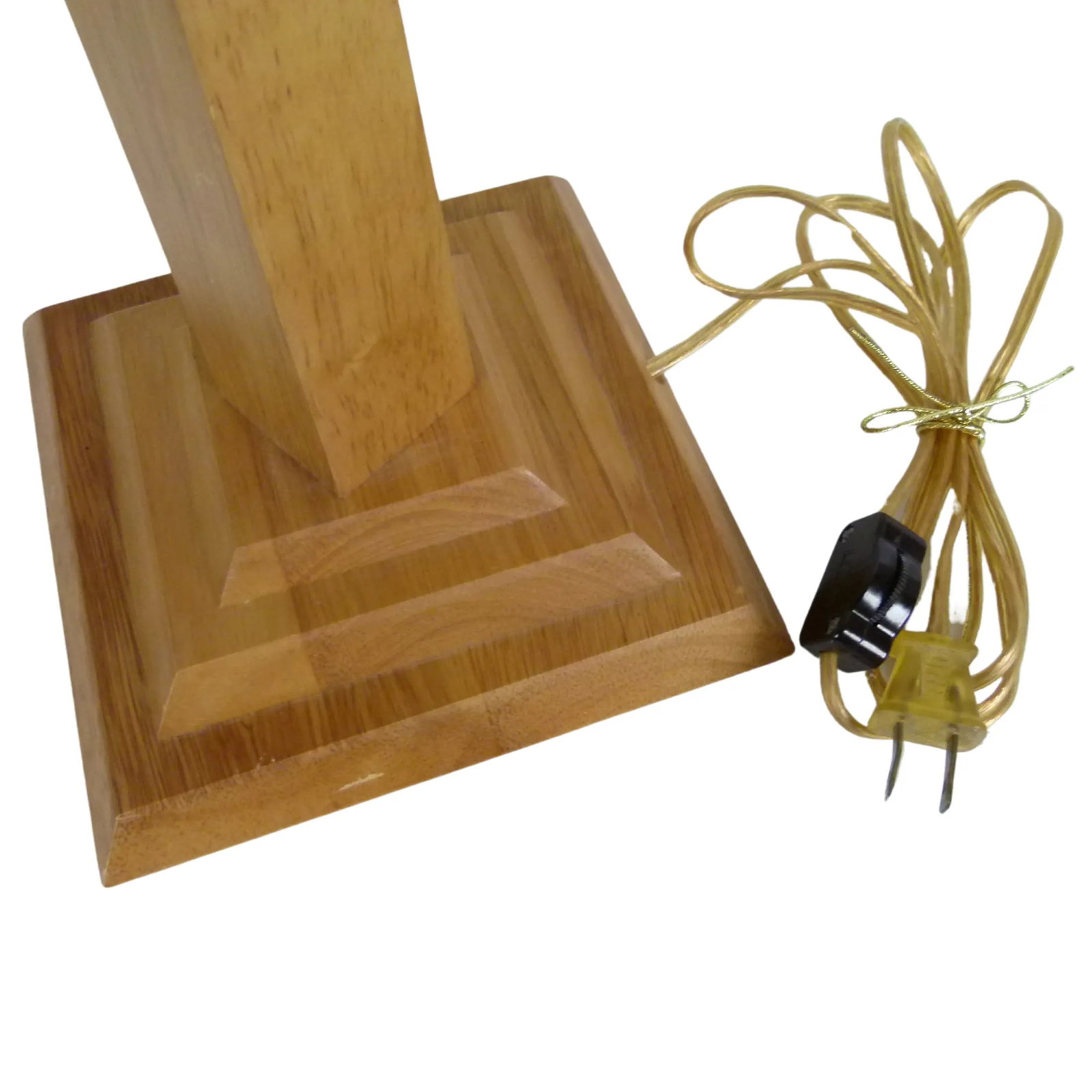 1990s Handcrafted Modern Fir Wood Table Lamp With Tiered Base Shade Included - 8
