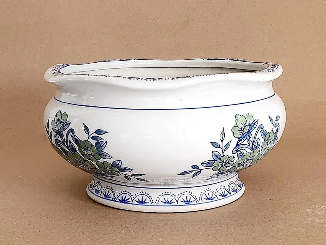 1980s Hand Painted Ceramic Low Planter - 3