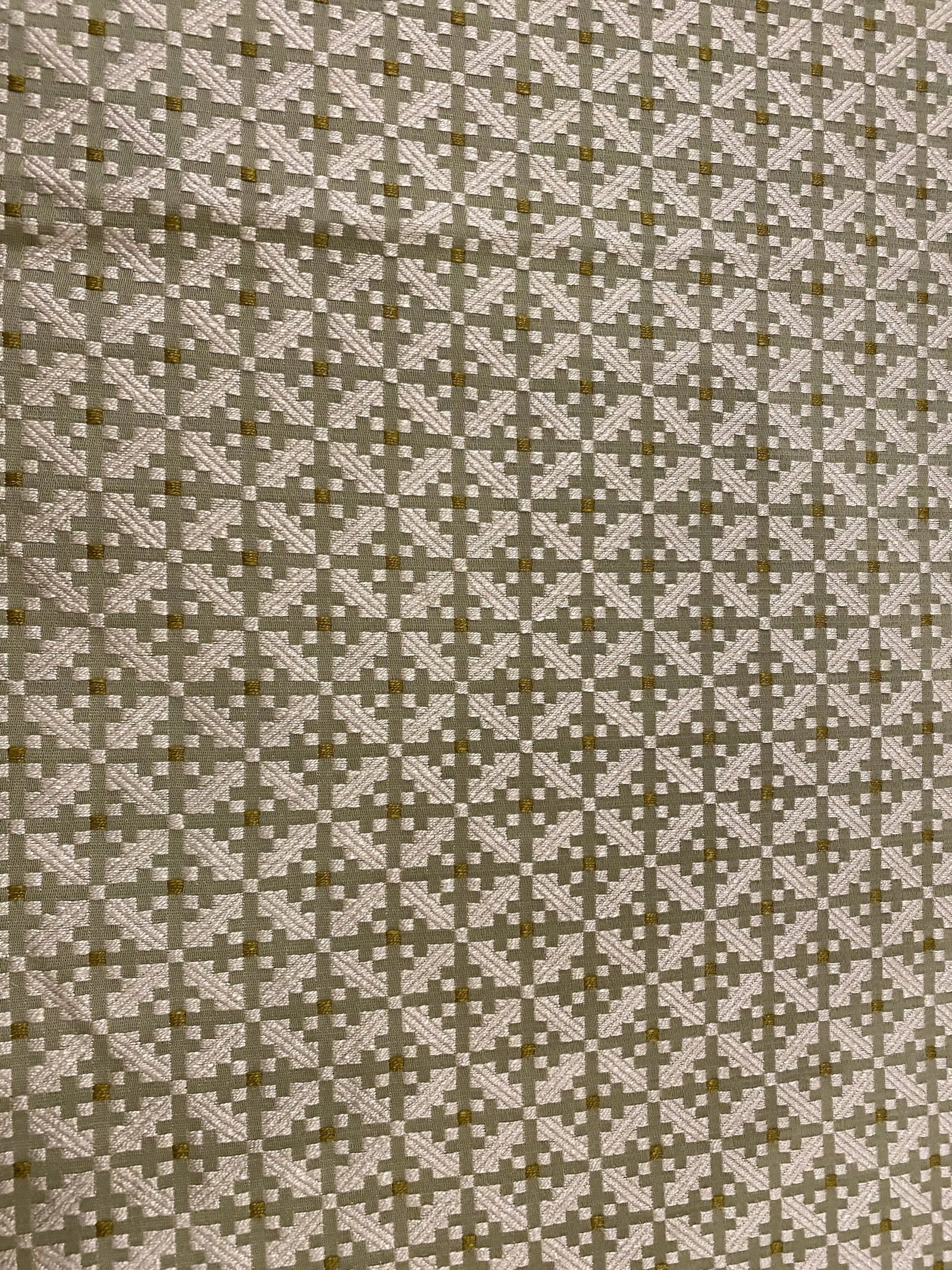 Traver's "Preston" Designer Woven Fabric in Celery - 7 Yards: Zimmer & Rohde / Traver's "Preston" designer woven fabirc features a small scale geometric in cream and green on a celery ground. The fabric is 54" wide and is a 59% viscose / 41% cotton blend. There