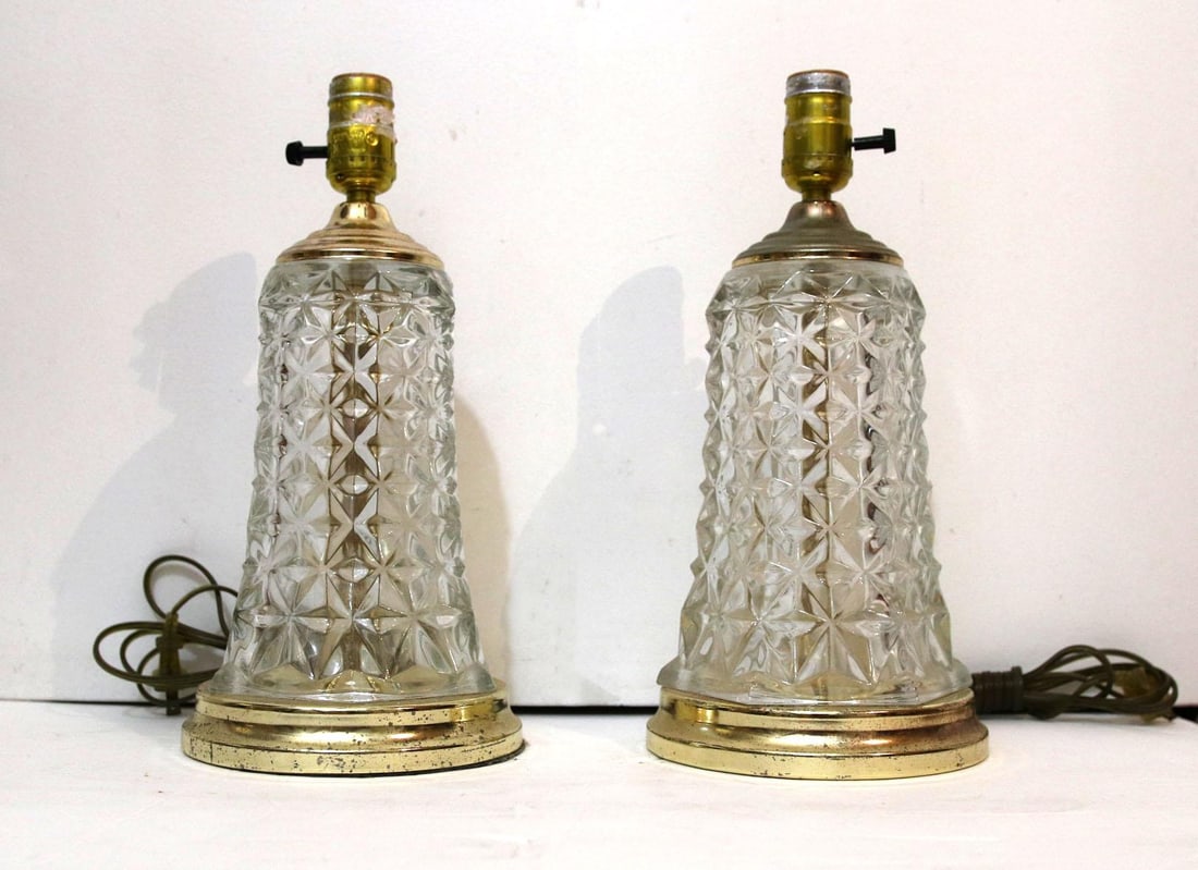 Diamond Cut Waterford Style Crystal Table Lamps - Pair - 10