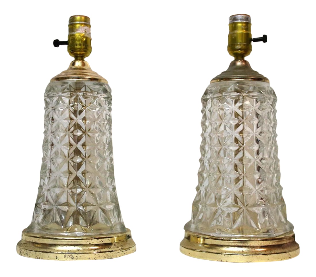 Diamond Cut Waterford Style Crystal Table Lamps - Pair: This is the most charming pair of diamond cut crystal lamps with deep facets that reflect the available light. I found them at auction, and I had to compete, but I think they are worth it.When the lig