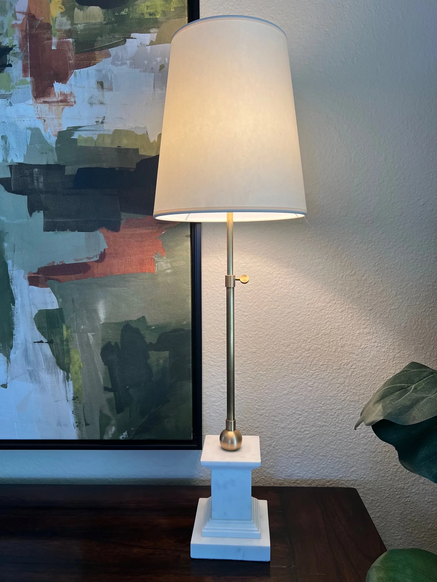 Thomas O'Brien Visual Comfort Brett Buffet Lamps, White Marble, Hand Rubbed Brass - Set of 2 - 11