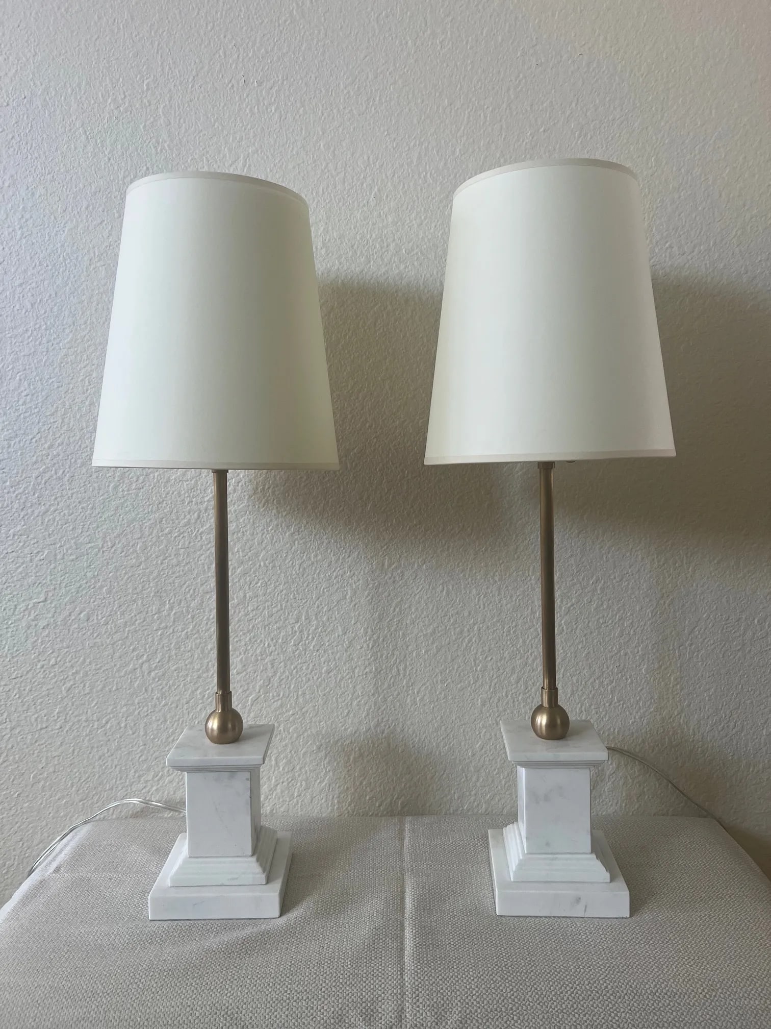 Thomas O'Brien Visual Comfort Brett Buffet Lamps, White Marble, Hand Rubbed Brass - Set of 2 - 2