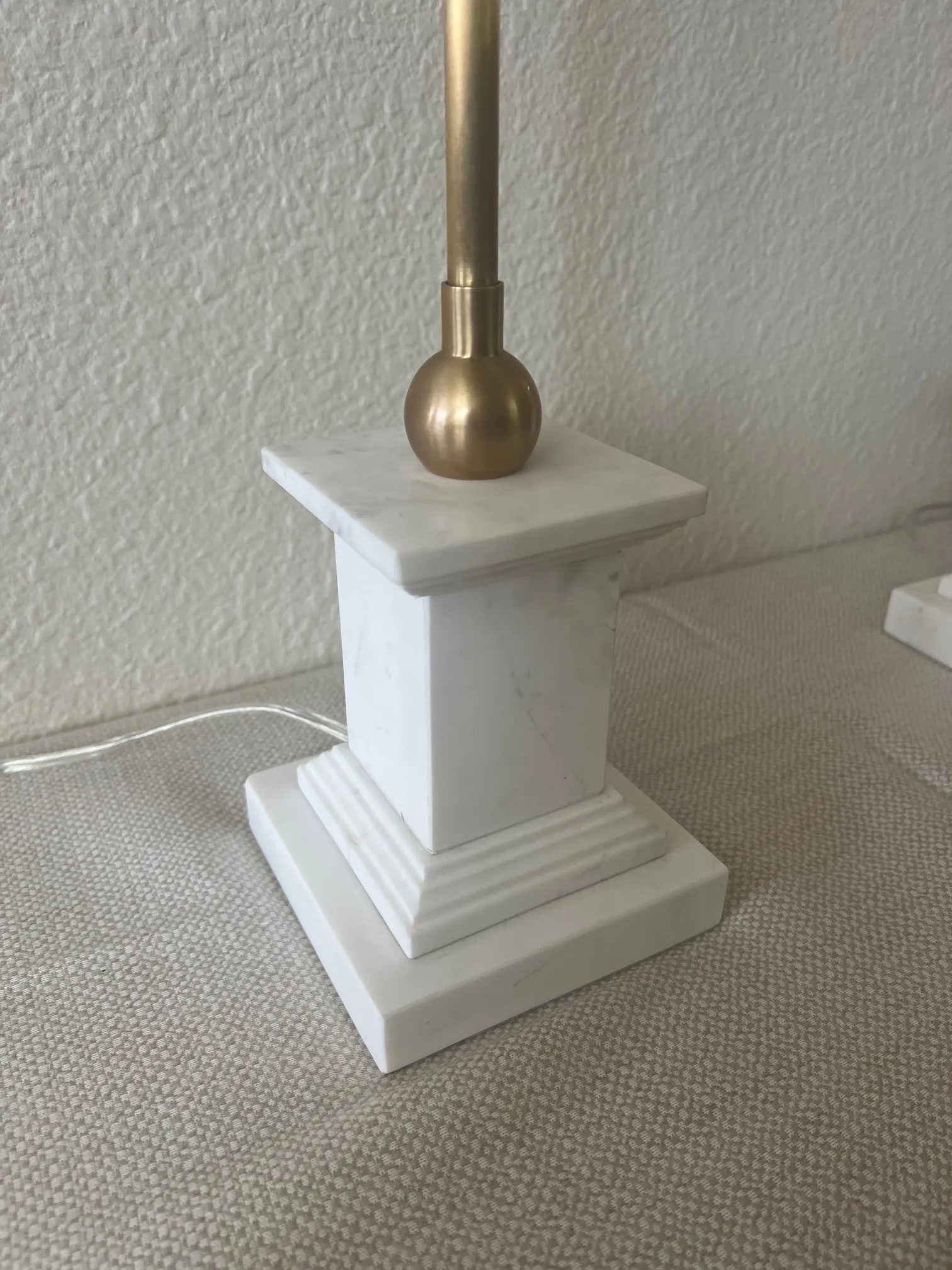 Thomas O'Brien Visual Comfort Brett Buffet Lamps, White Marble, Hand Rubbed Brass - Set of 2 - 3