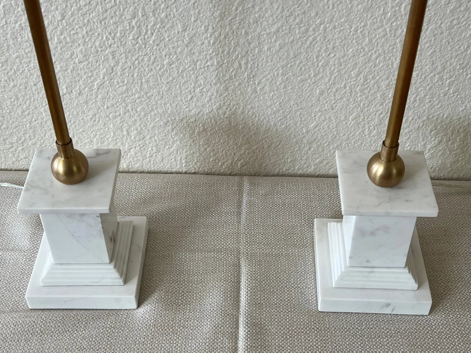 Thomas O'Brien Visual Comfort Brett Buffet Lamps, White Marble, Hand Rubbed Brass - Set of 2 - 6