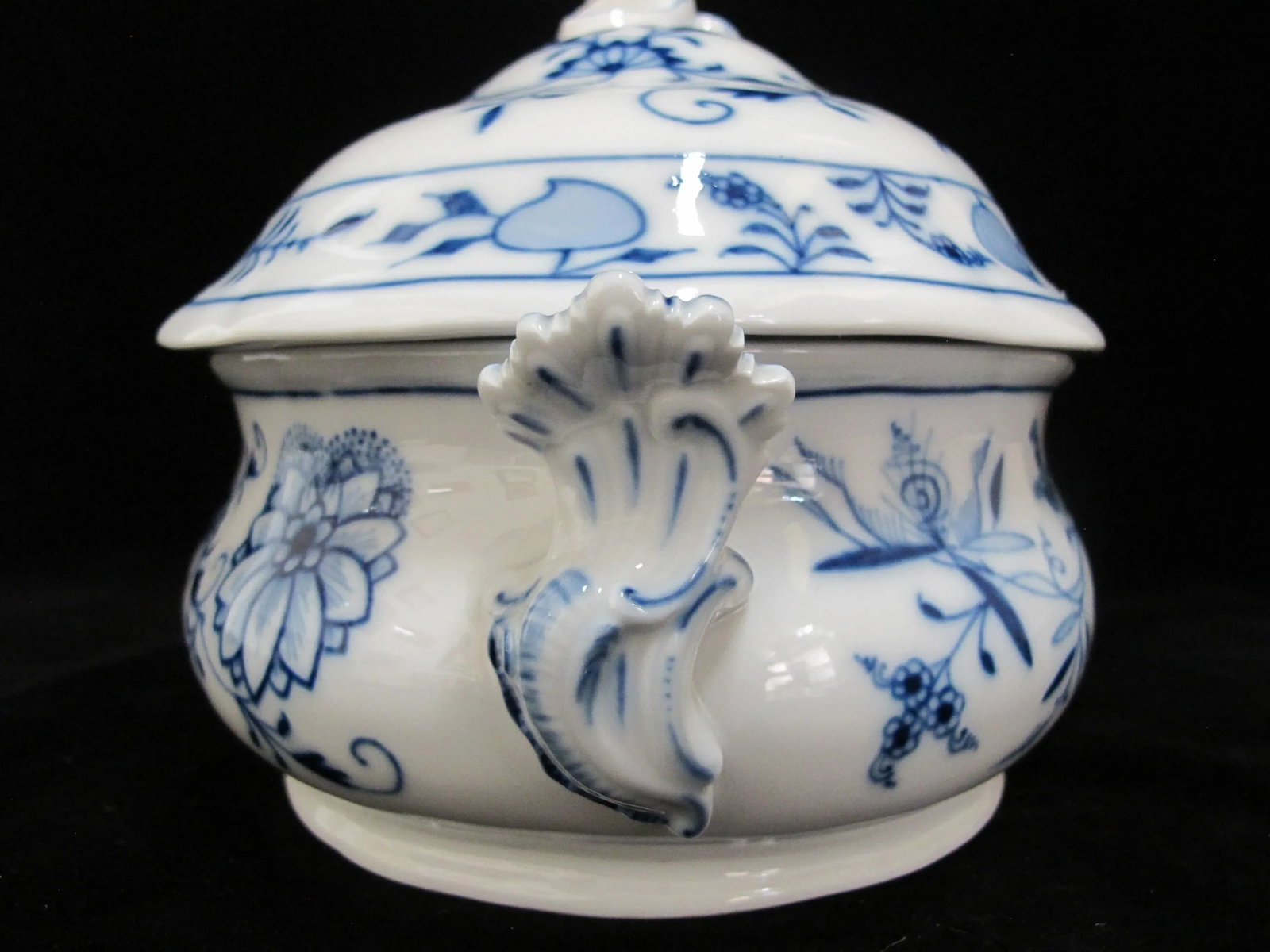 Antique Meissen Blue Onion 11" Porcelain Oval Soup Tureen Serving Dish With Lid - 10