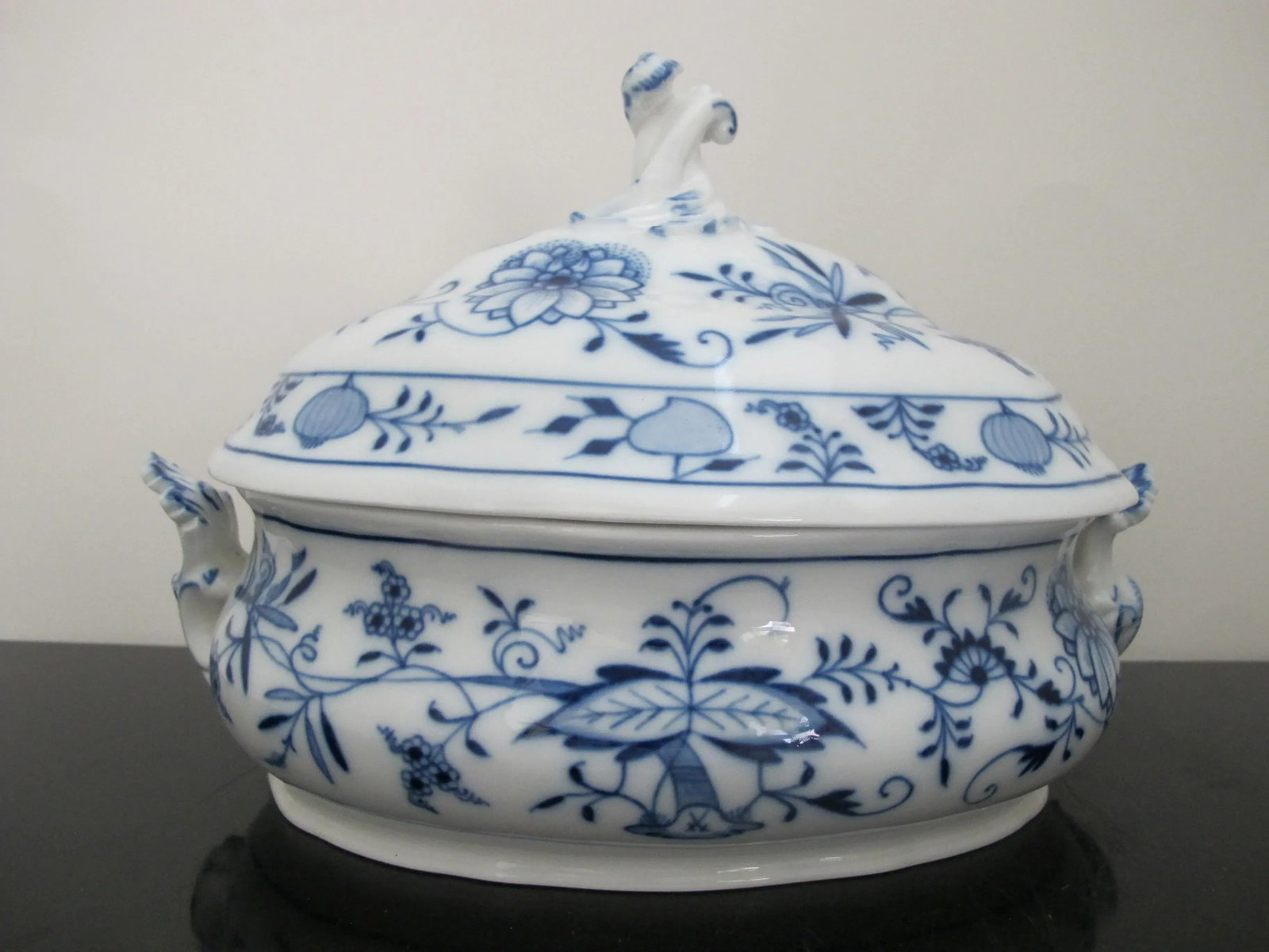 Antique Meissen Blue Onion 11" Porcelain Oval Soup Tureen Serving Dish With Lid - 4