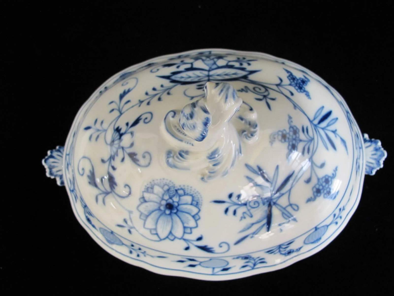 Antique Meissen Blue Onion 11" Porcelain Oval Soup Tureen Serving Dish With Lid - 6